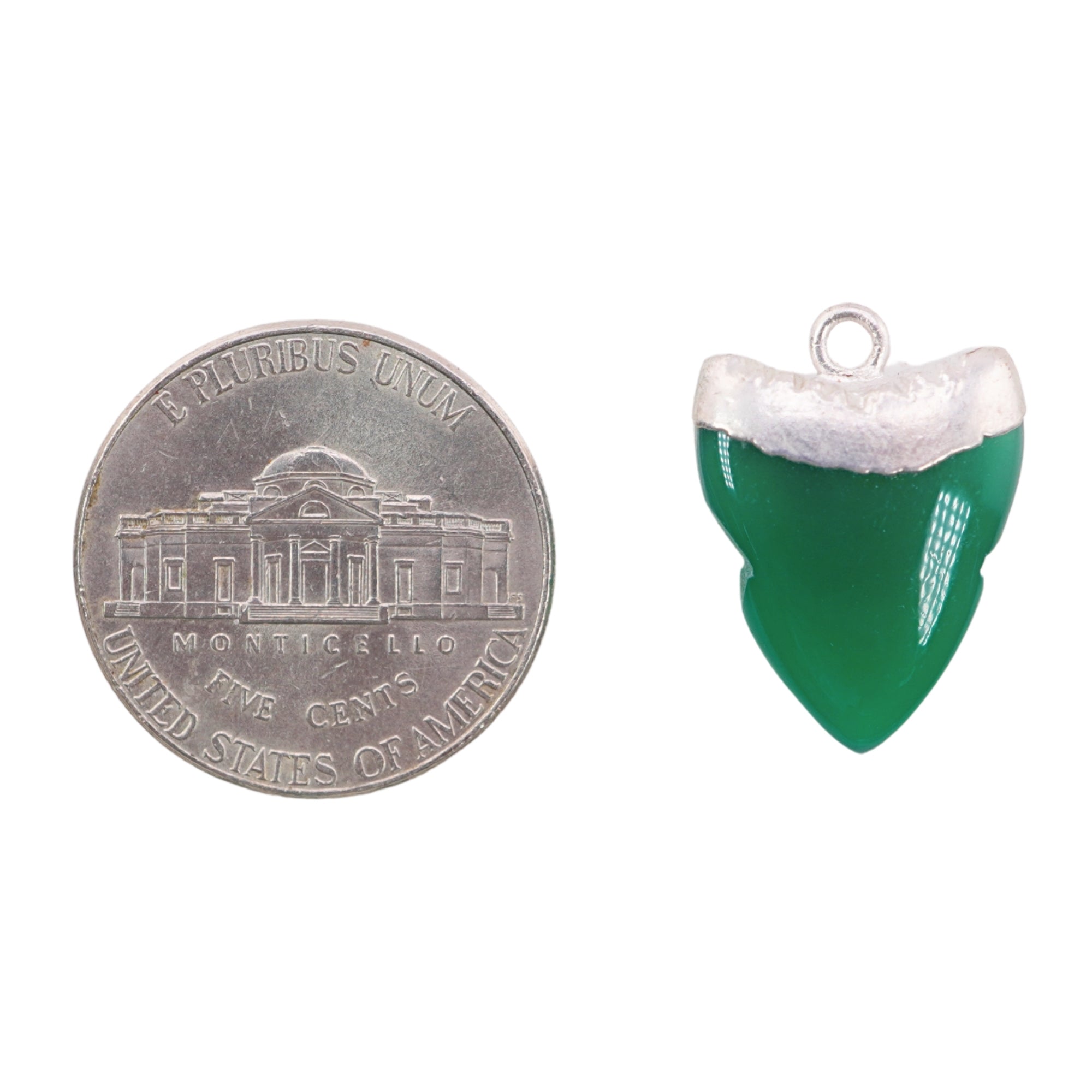 Green Onyx Shark Tooth Shape Gemstone Silver Electroplated Charm Pendant