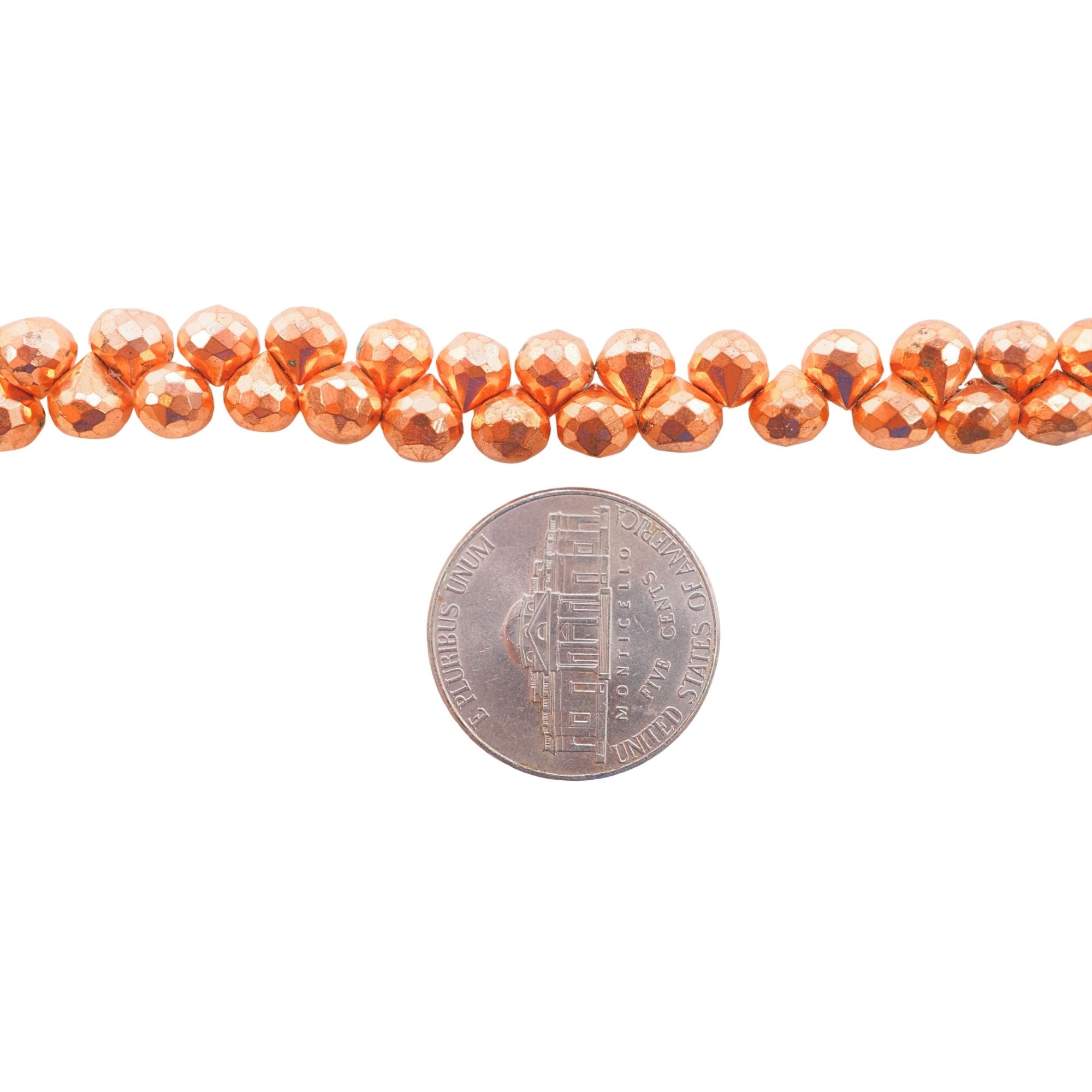 Copper Coated Pyrite 5 - 6 MM Faceted Teardrops Shape Gemstone Strand Beads