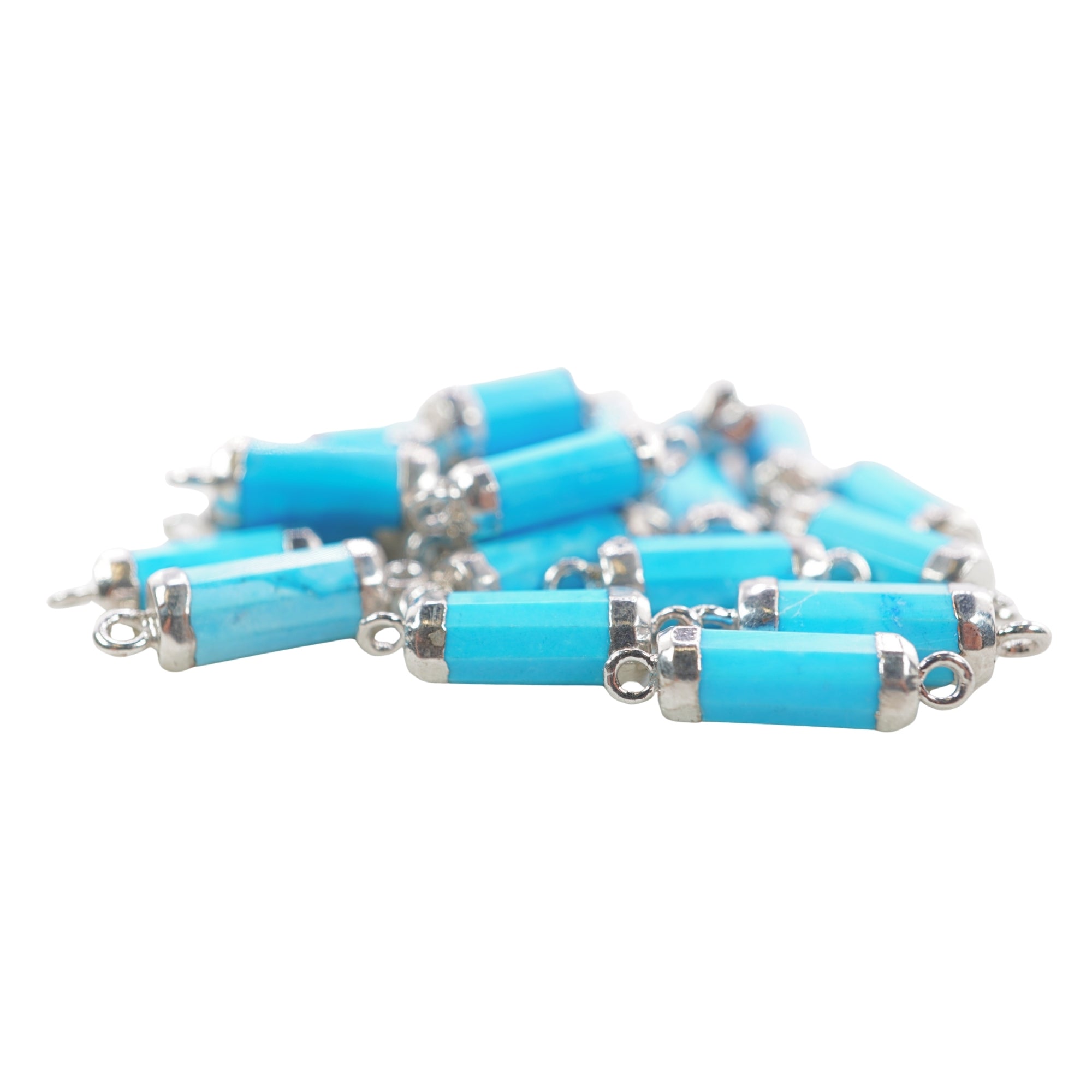 Howlite Barrel Shape Gemstone Rhodium Electroplated Charm Connector