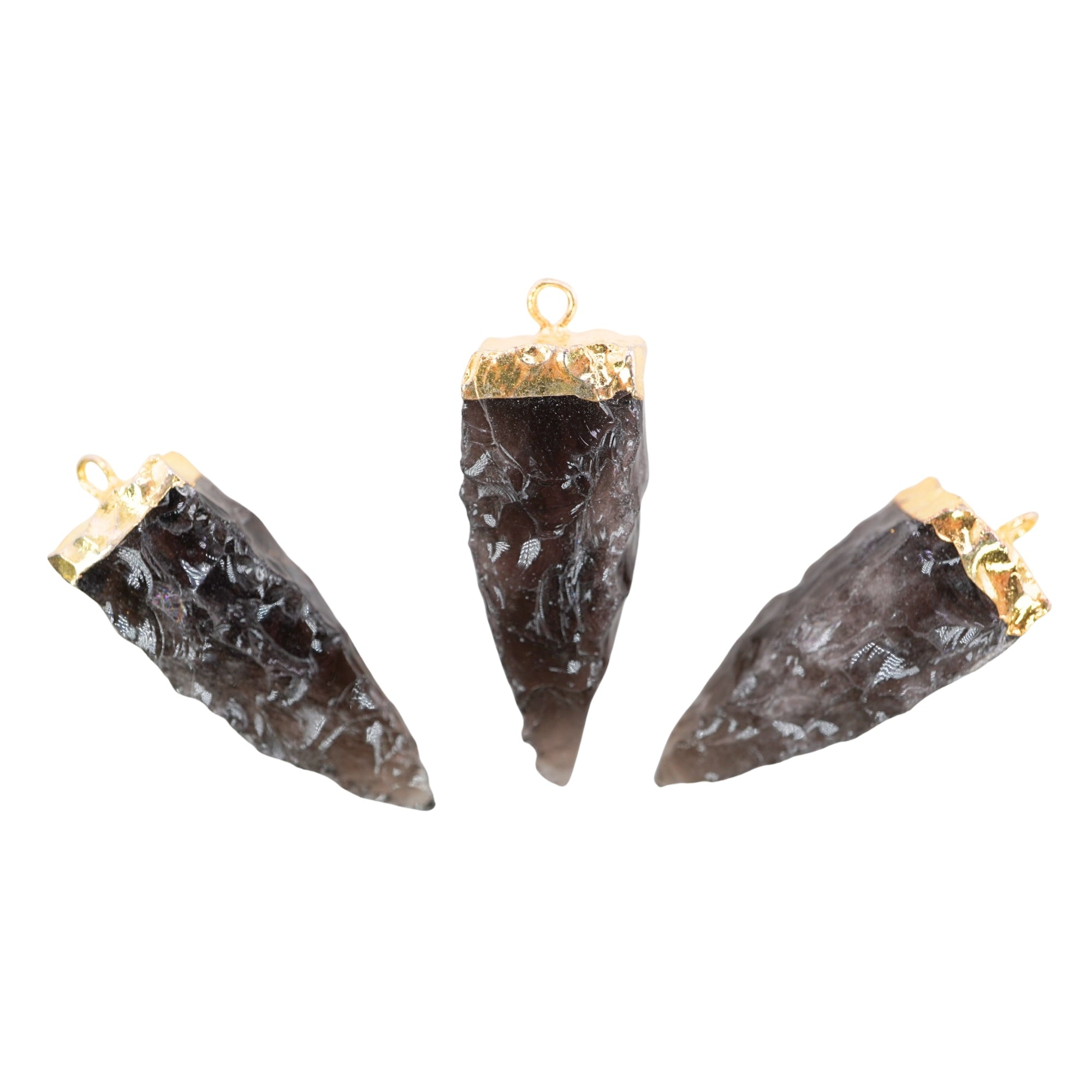 Black Obsidian Tooth Shape Gemstone Gold Electroplated Charm Pendant