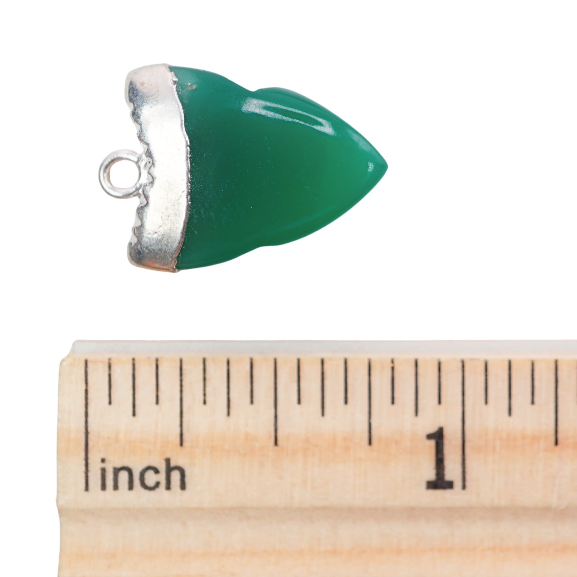 Green Onyx Shark Tooth Shape Gemstone Silver Electroplated Charm Pendant