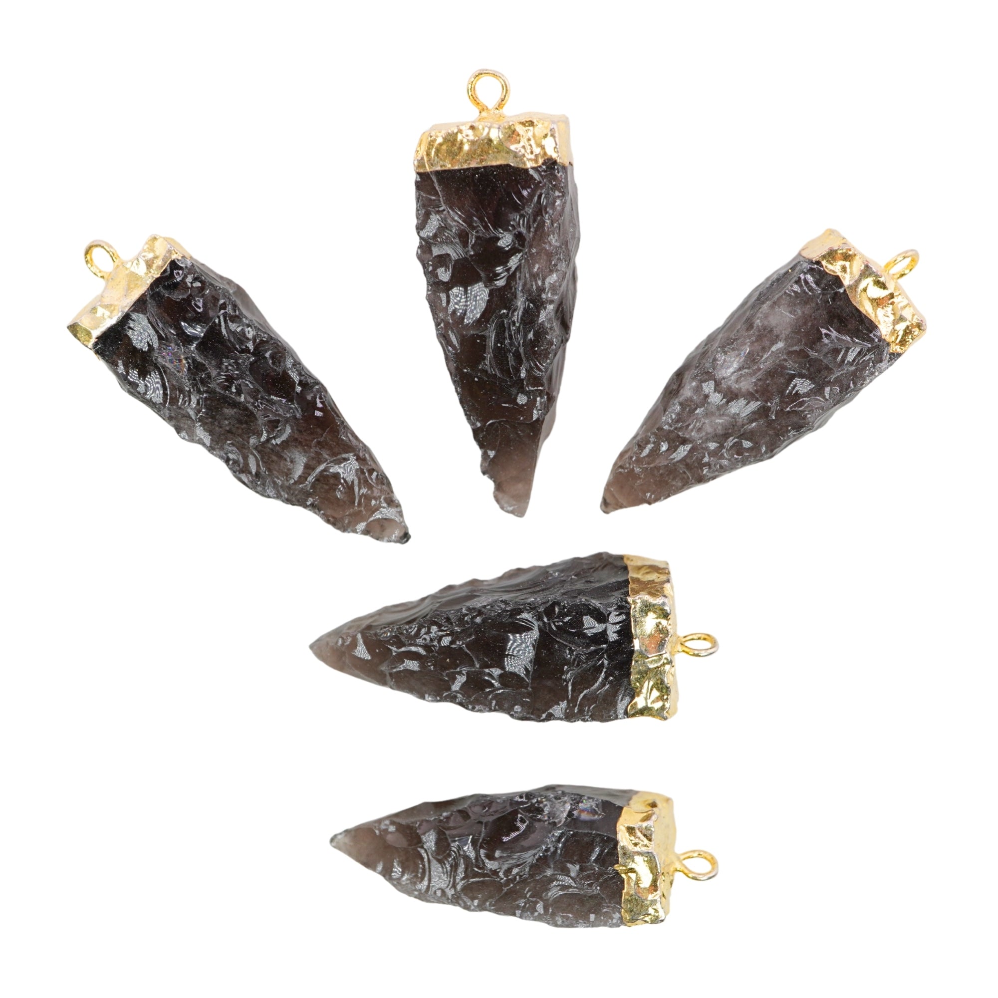 Black Obsidian Tooth Shape Gemstone Gold Electroplated Charm Pendant