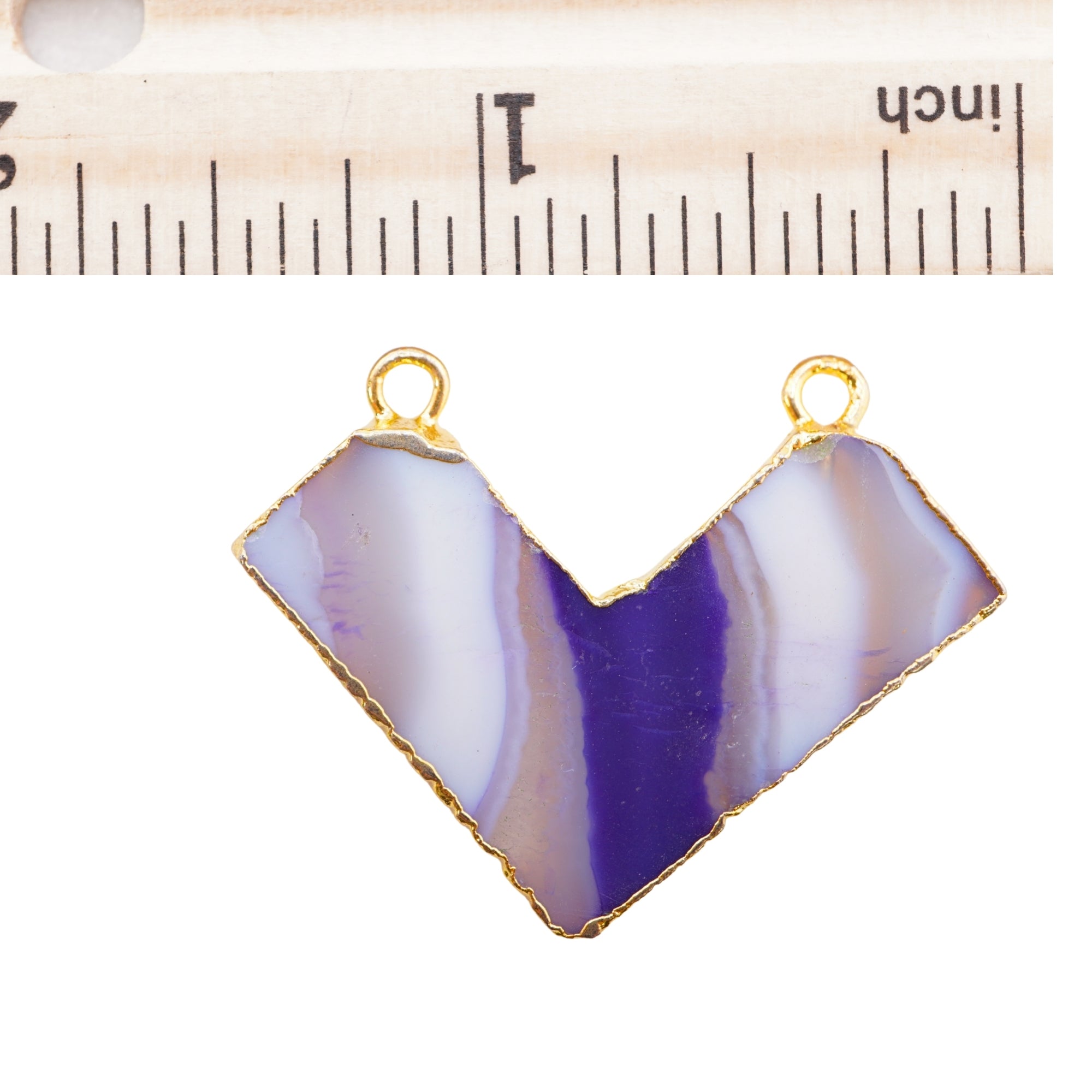 Purple Banded Agate Chevron Shape Gemstone Gold Electroplated Charm Pendant