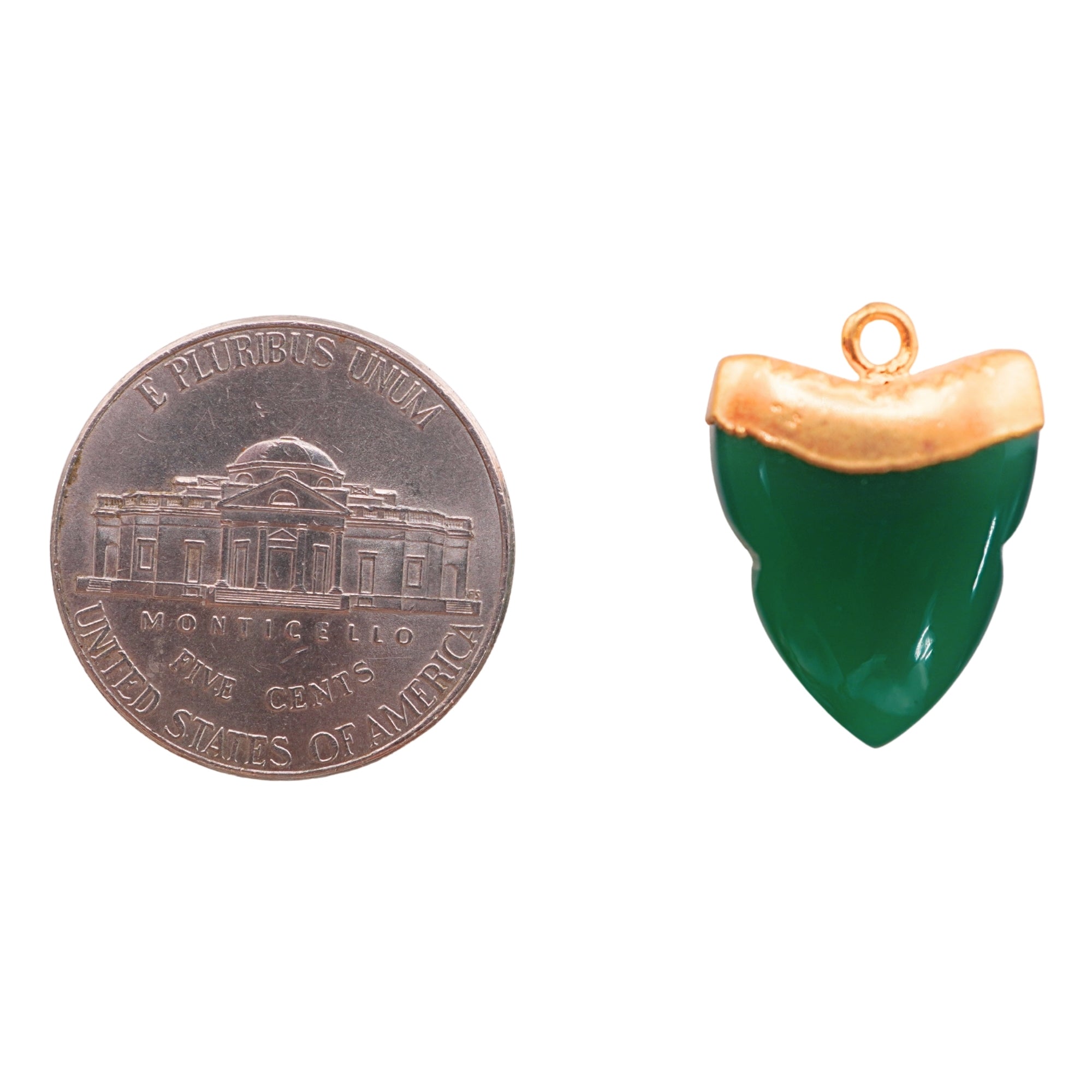 Green Onyx Shark Tooth Shape Gold Electroplated Pendant