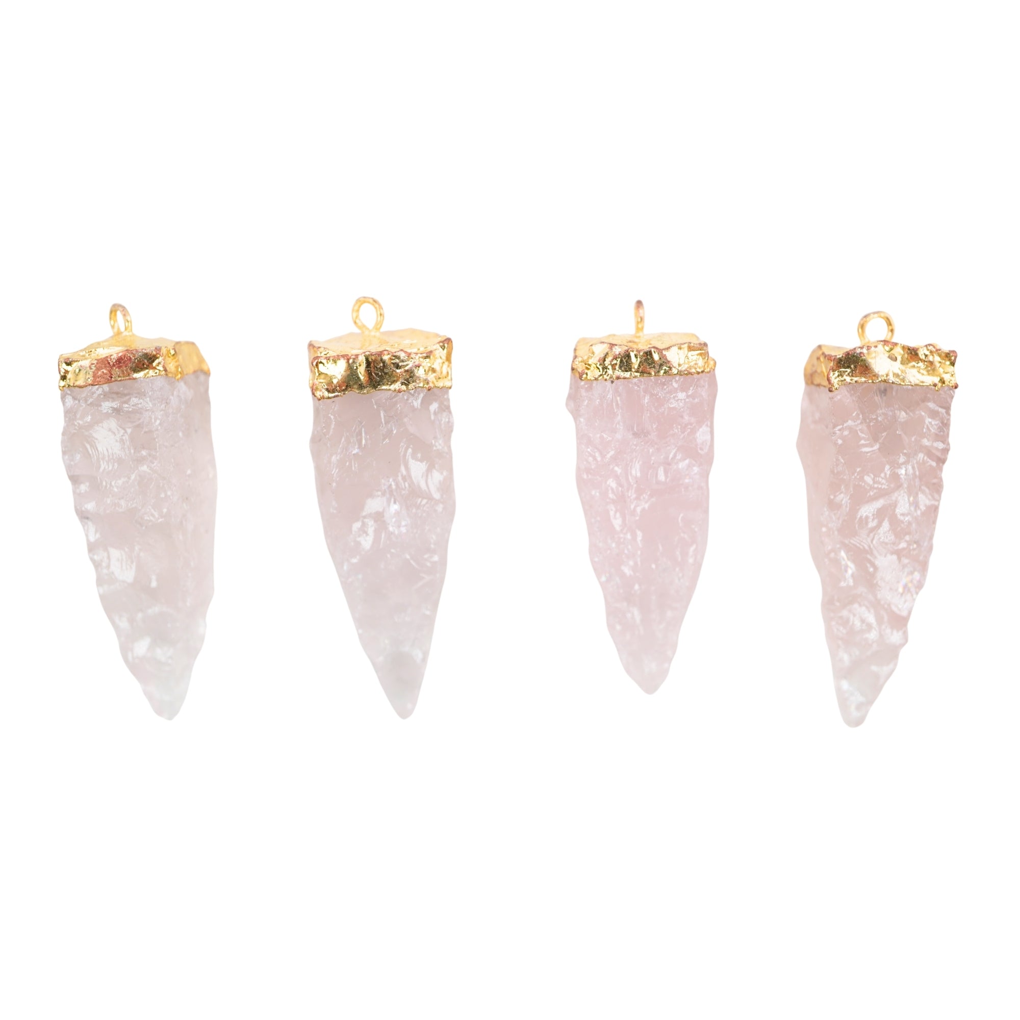 Rose Quartz Tooth Shape Gemstone Gold Electroplated Charm Pendant For Jewelry Making