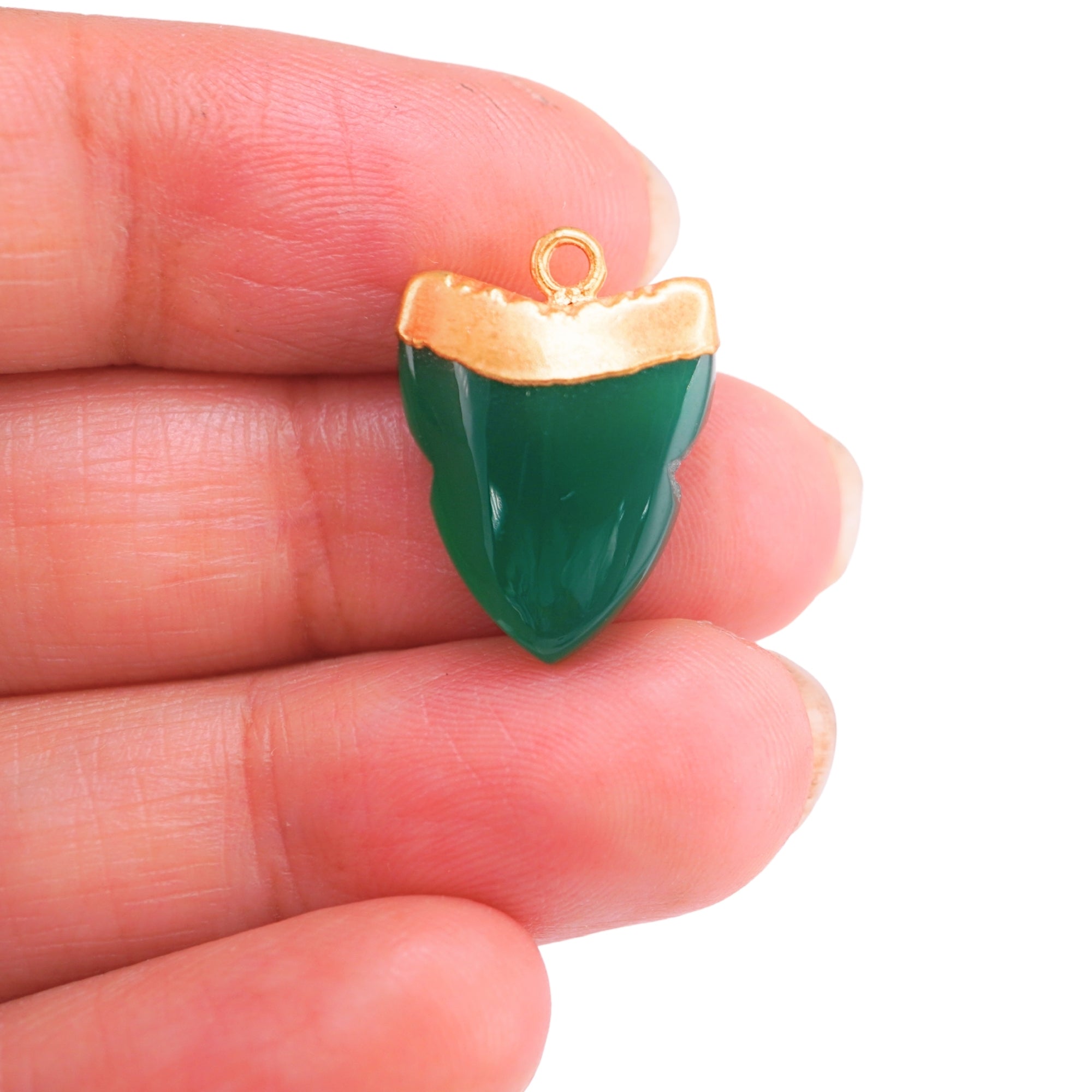 Green Onyx Shark Tooth Shape Gold Electroplated Pendant