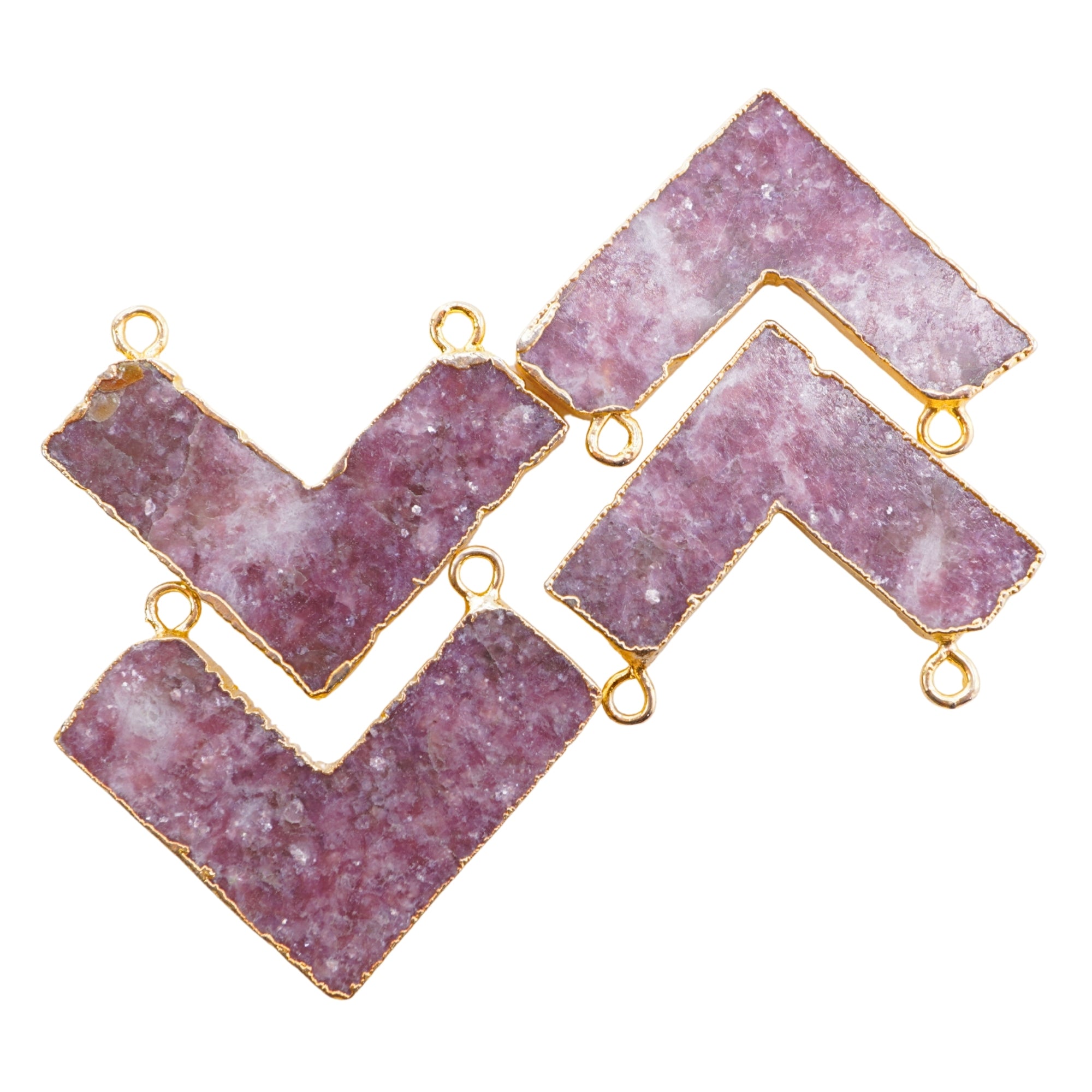 Lepidolite Chevron Shape Gemstone Gold Electroplated Charm Pendant