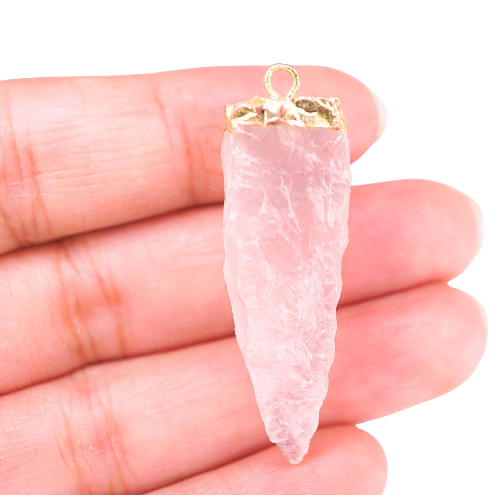 Rose Quartz Tooth Shape Gemstone Gold Electroplated Charm Pendant For Jewelry Making