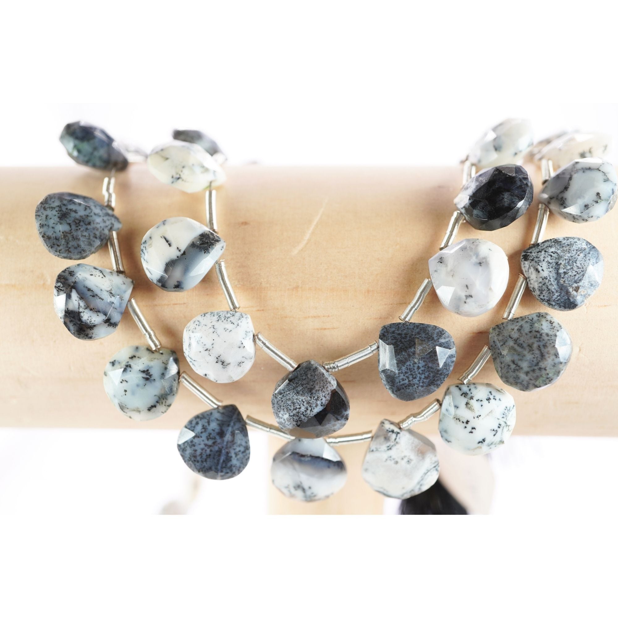 Dendrite Opal Faceted Heart Shape Gemstone Strand Beads