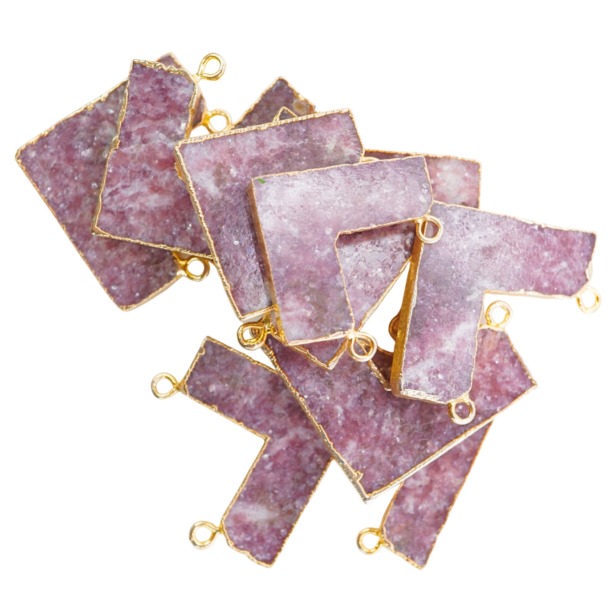Lepidolite Chevron Shape Gemstone Gold Electroplated Charm Pendant