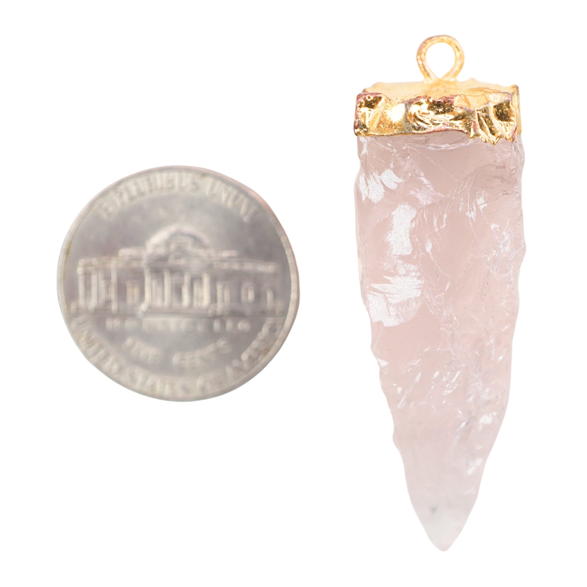 Rose Quartz Tooth Shape Gemstone Gold Electroplated Charm Pendant For Jewelry Making