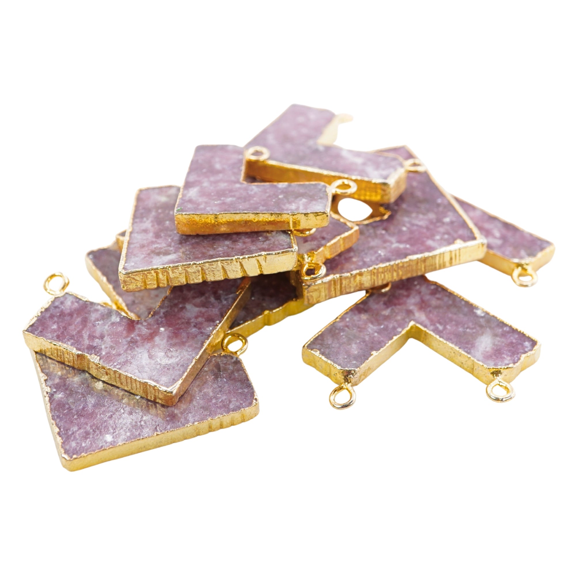 Lepidolite Chevron Shape Gemstone Gold Electroplated Charm Pendant