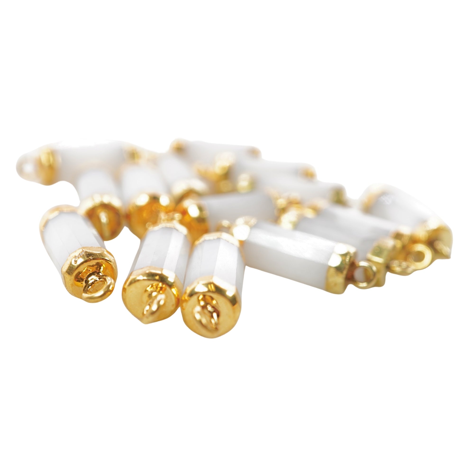 White Aventurine Barrel Shape Gemstone Gold Electroplated Charm Connector