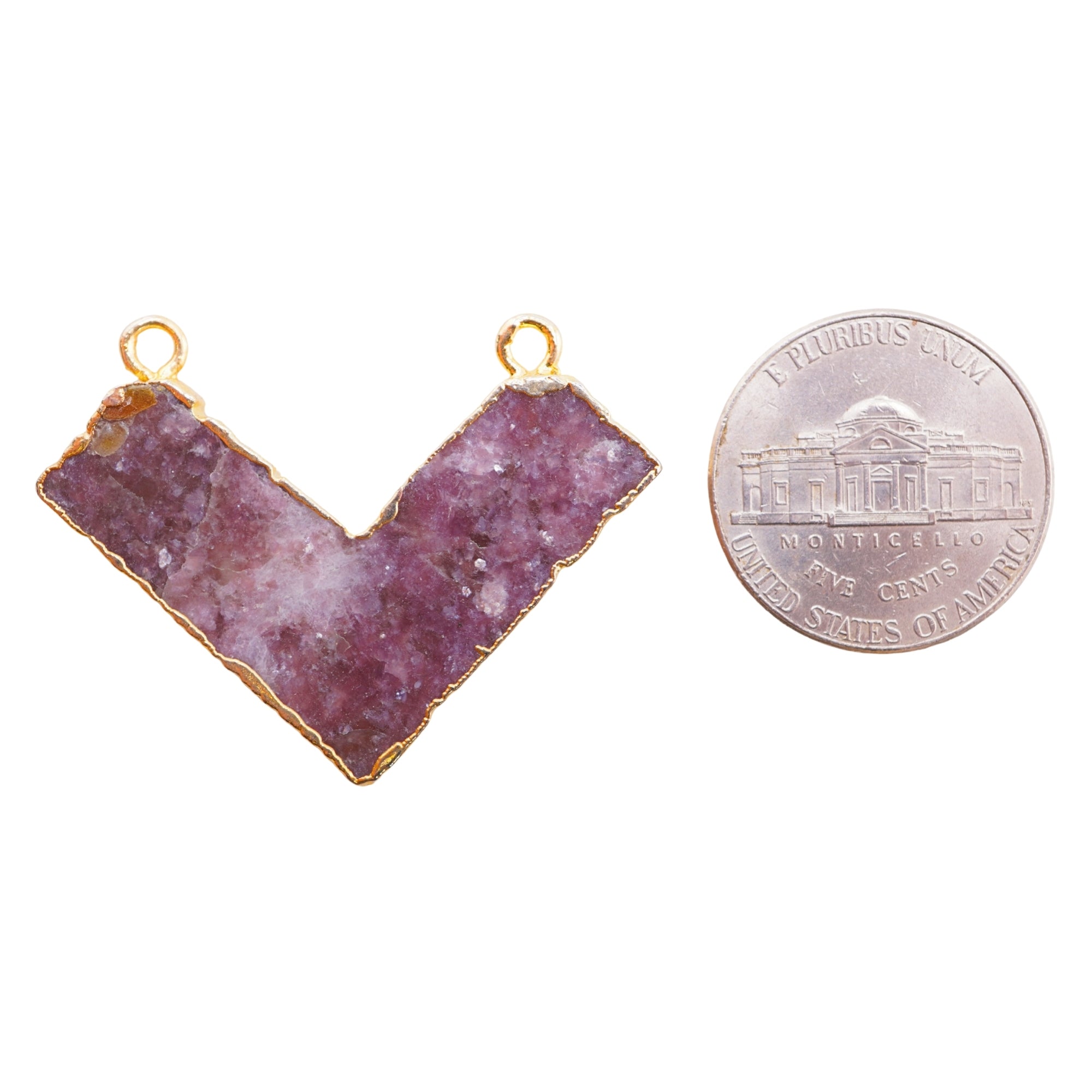 Lepidolite Chevron Shape Gemstone Gold Electroplated Charm Pendant