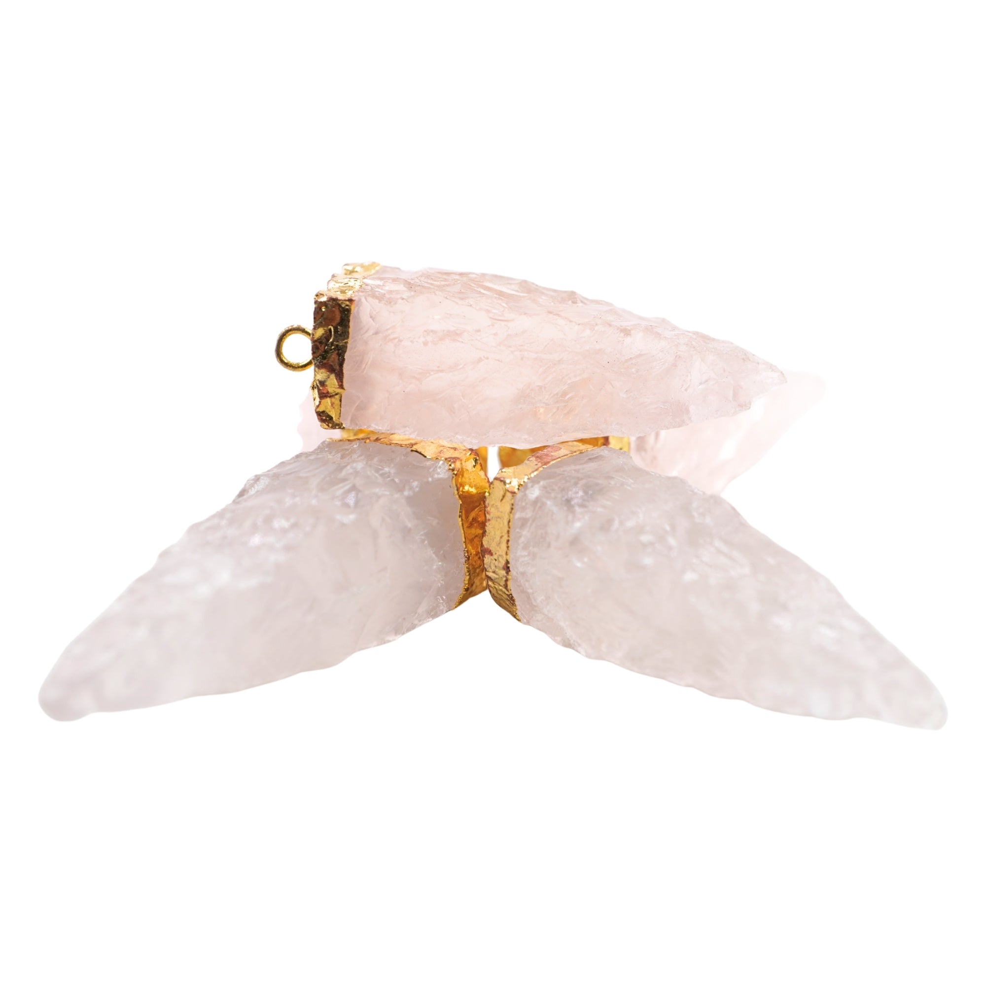 Rose Quartz Tooth Shape Gemstone Gold Electroplated Charm Pendant For Jewelry Making