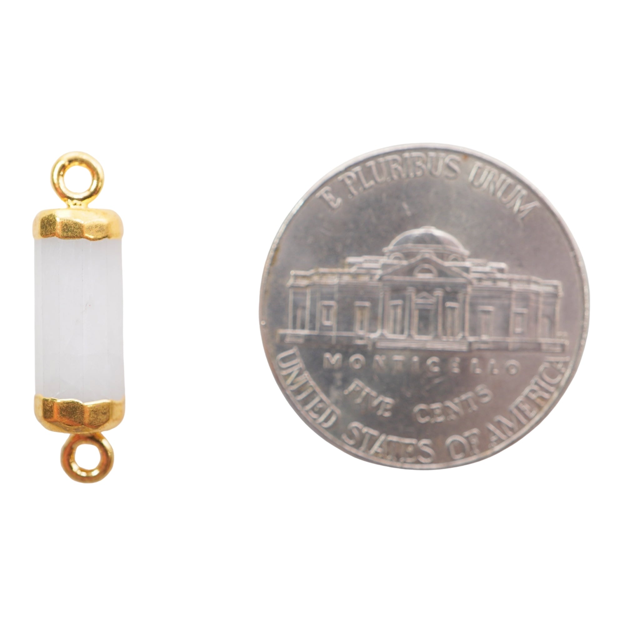 White Aventurine Barrel Shape Gemstone Gold Electroplated Charm Connector
