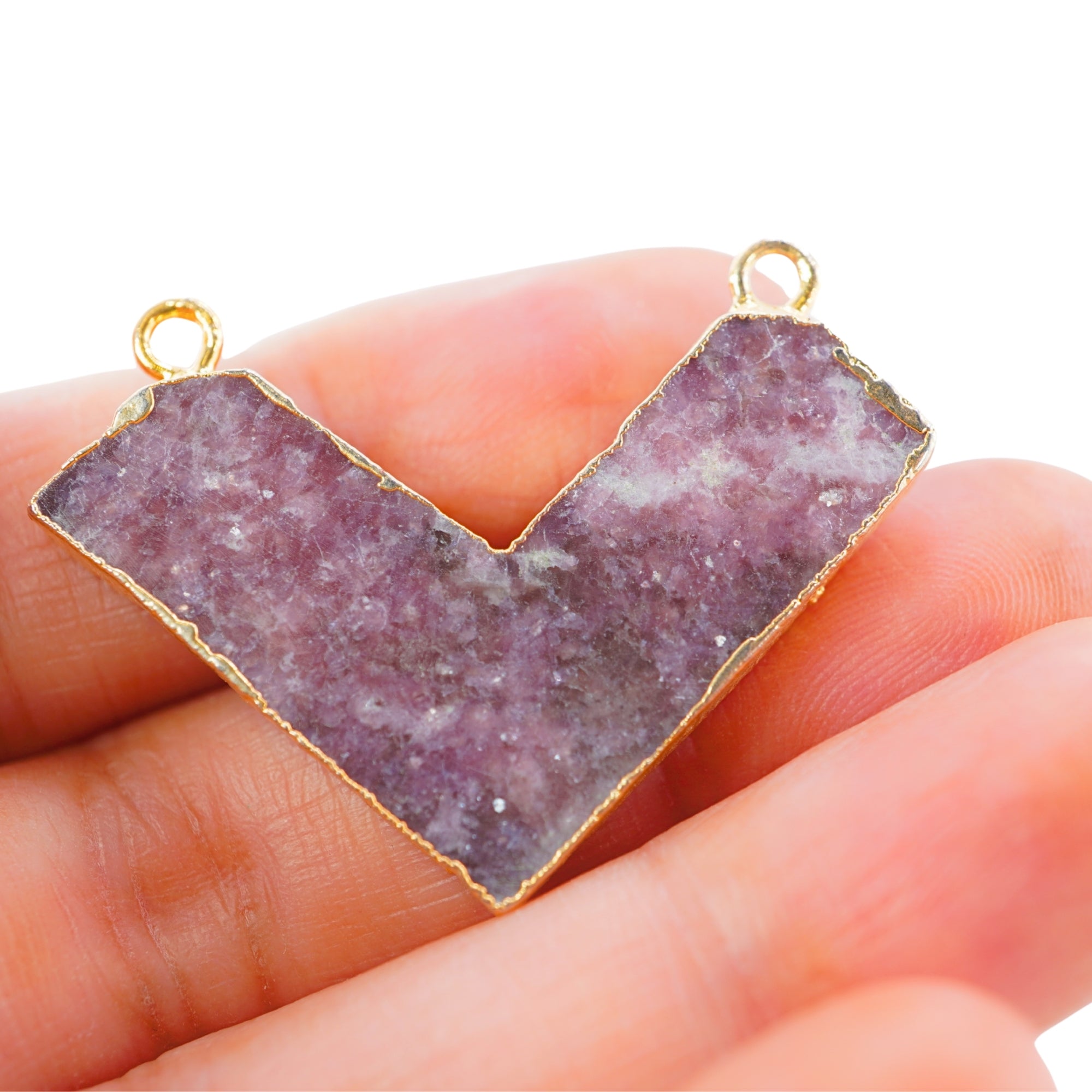 Lepidolite Chevron Shape Gemstone Gold Electroplated Charm Pendant