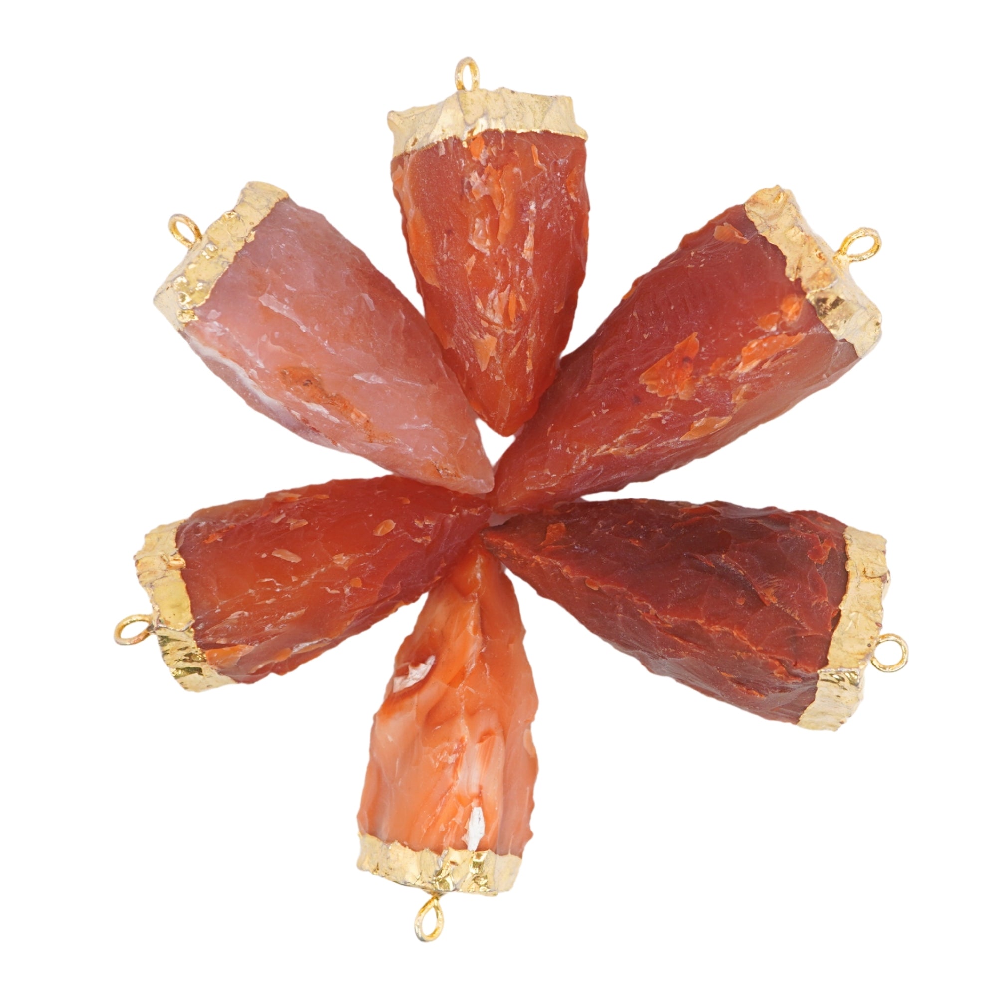 Carnelian 3 Side Hand knapped Tooth Gemstone Gold Electroplated Charm Pendant