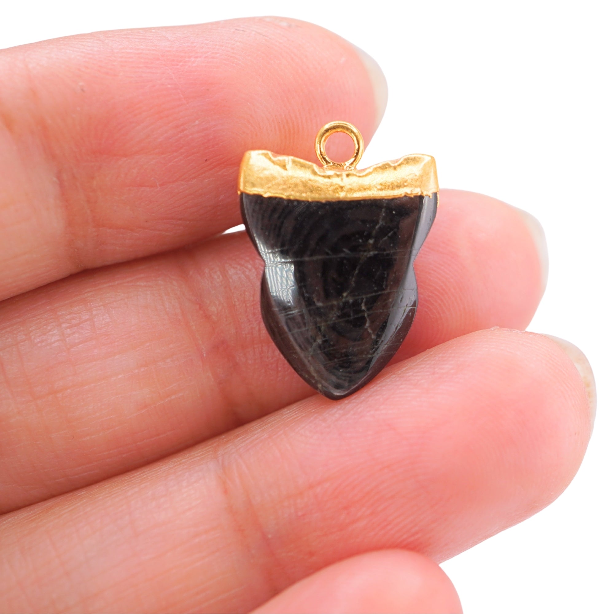 Hypersthene Shark Tooth Gemstone Gold Electroplated Charm Pendant