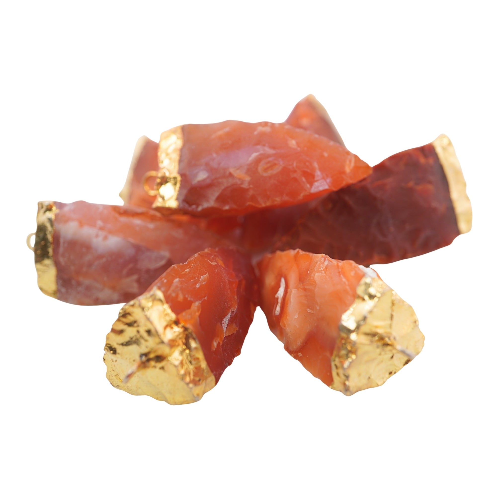 Carnelian 3 Side Hand knapped Tooth Gemstone Gold Electroplated Charm Pendant