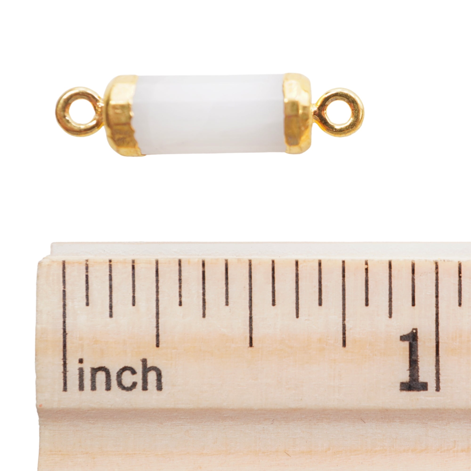 White Aventurine Barrel Shape Gemstone Gold Electroplated Charm Connector