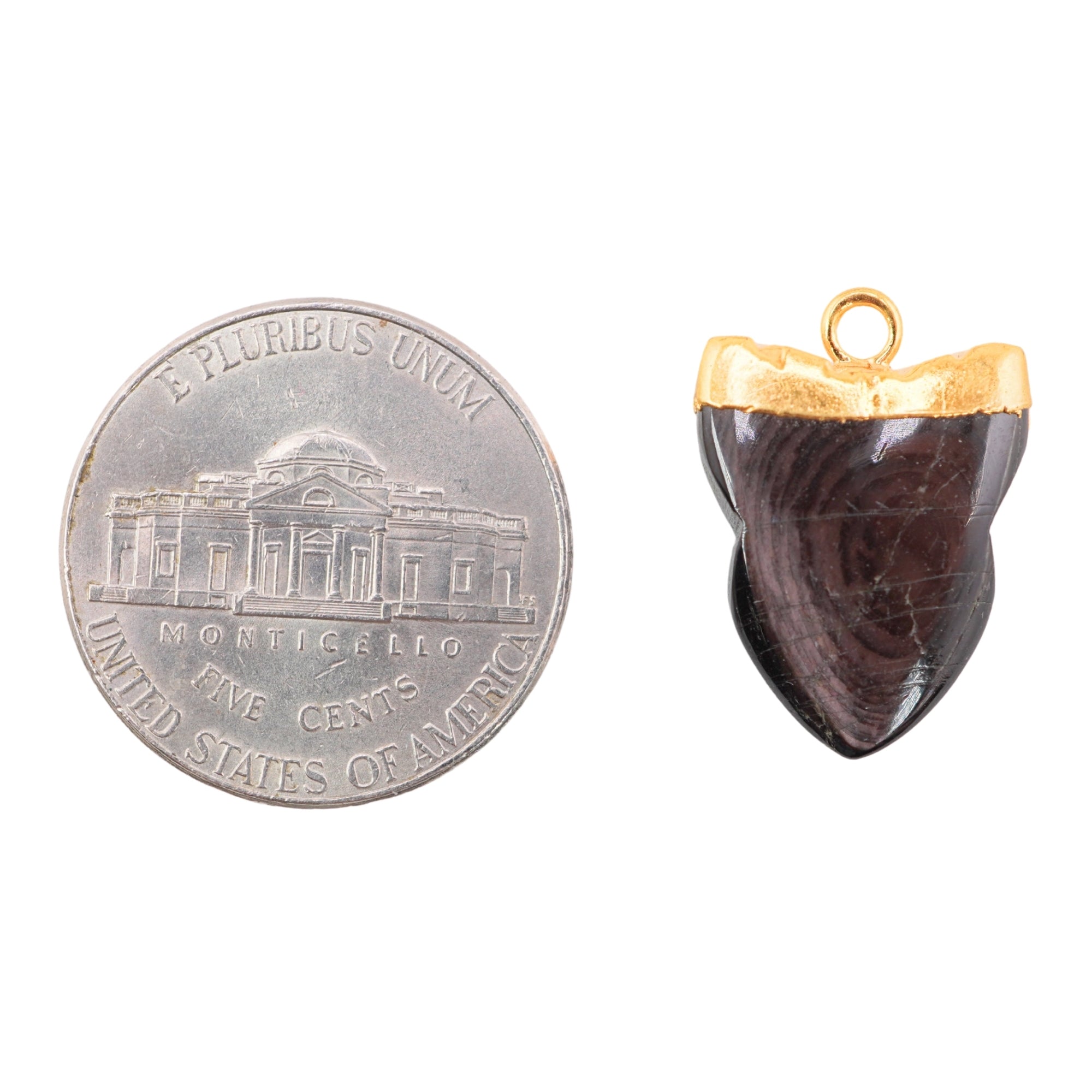 Hypersthene Shark Tooth Gemstone Gold Electroplated Charm Pendant