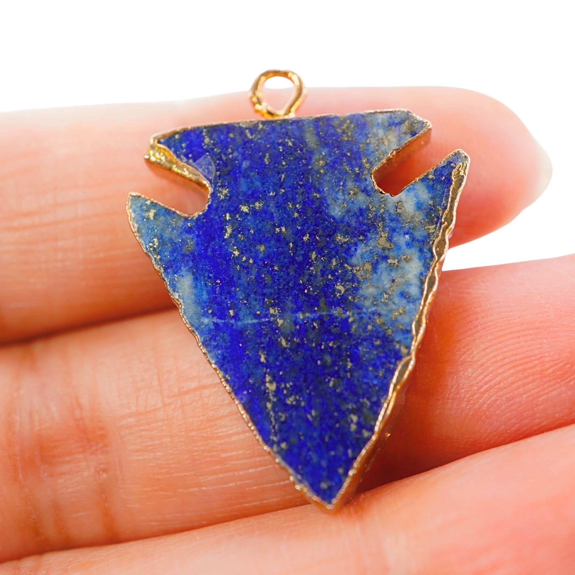 Lapis Lazuli Arrowhead Shape Gemstone Gold Electroplated Charm Pendant