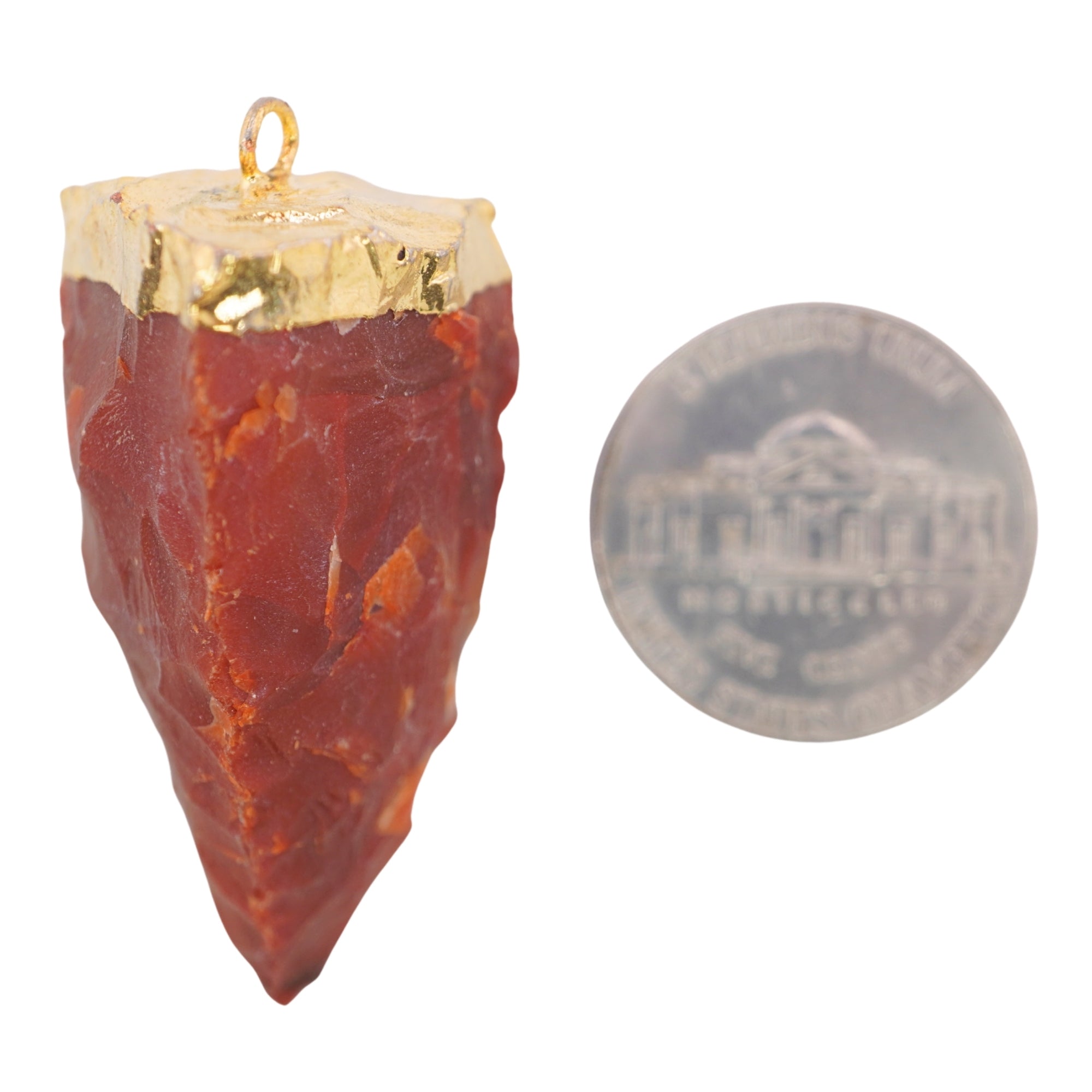 Carnelian 3 Side Hand knapped Tooth Gemstone Gold Electroplated Charm Pendant
