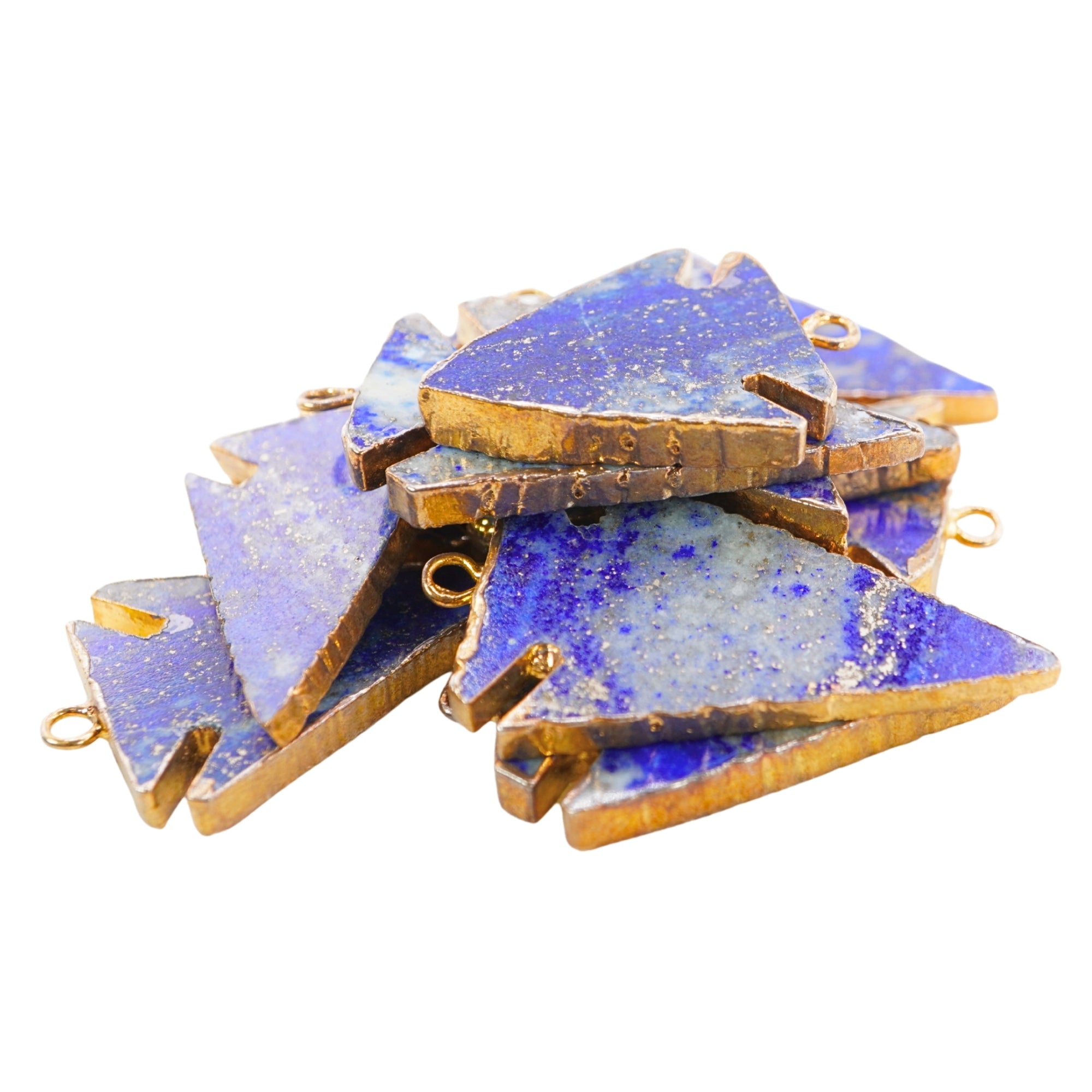 Lapis Lazuli Arrowhead Shape Gemstone Gold Electroplated Charm Pendant