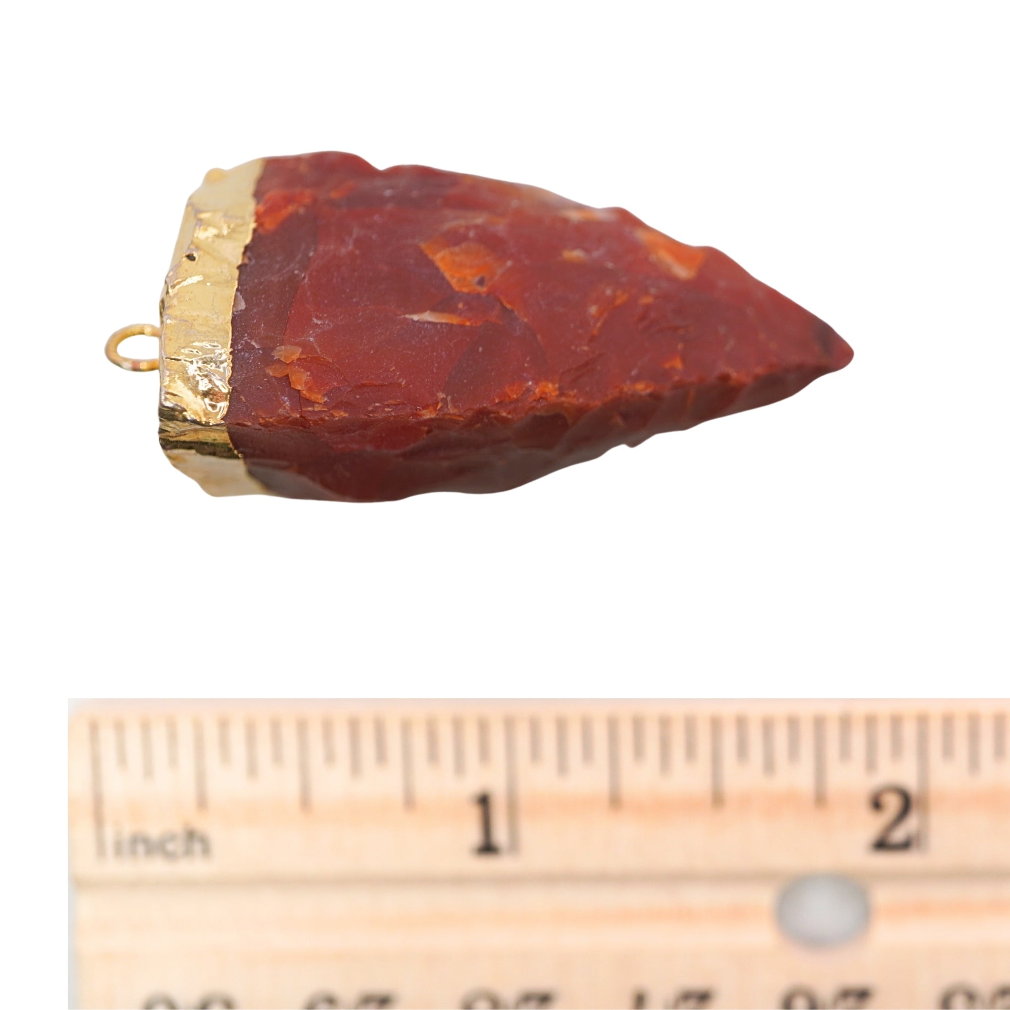 Carnelian 3 Side Hand knapped Tooth Gemstone Gold Electroplated Charm Pendant