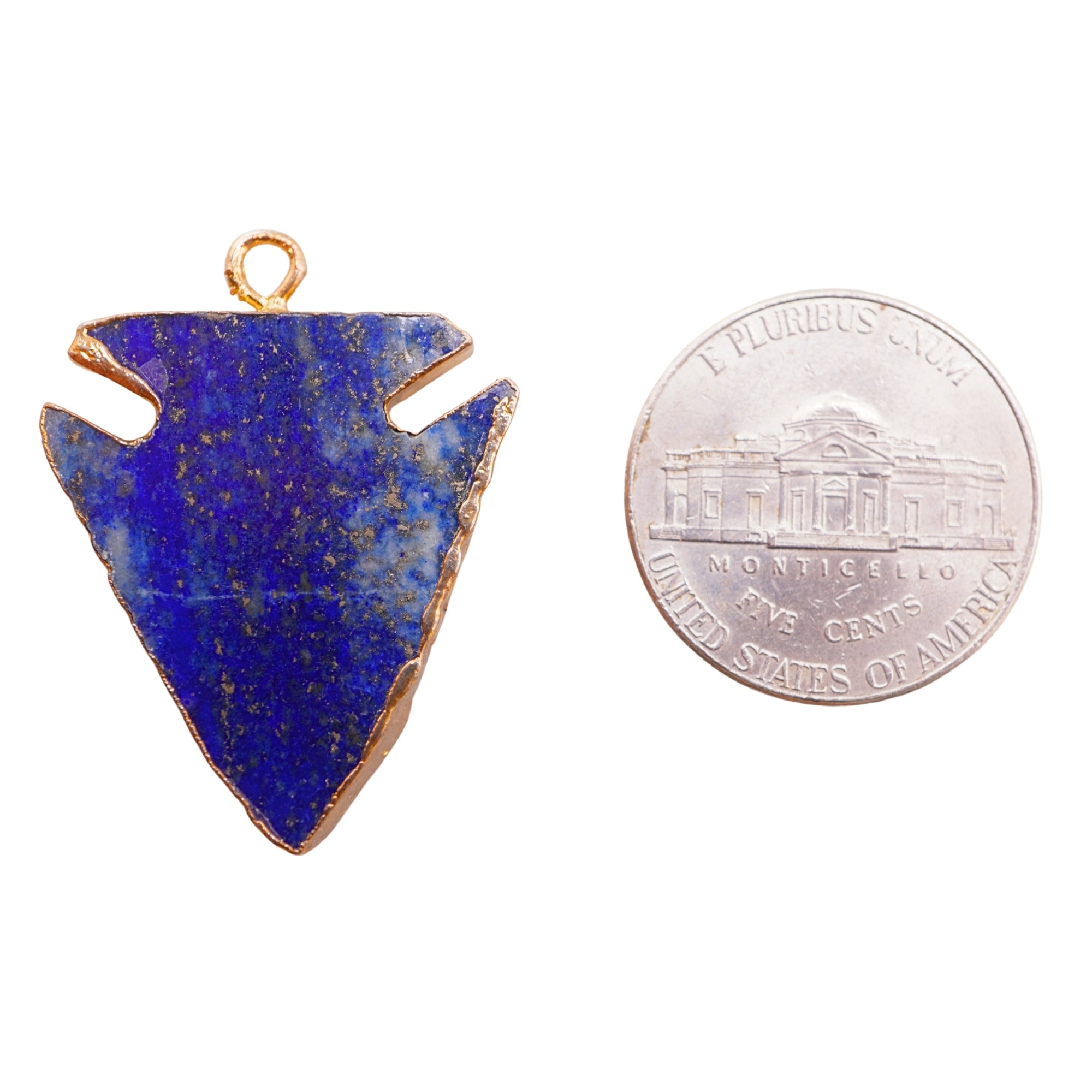 Lapis Lazuli Arrowhead Shape Gemstone Gold Electroplated Charm Pendant
