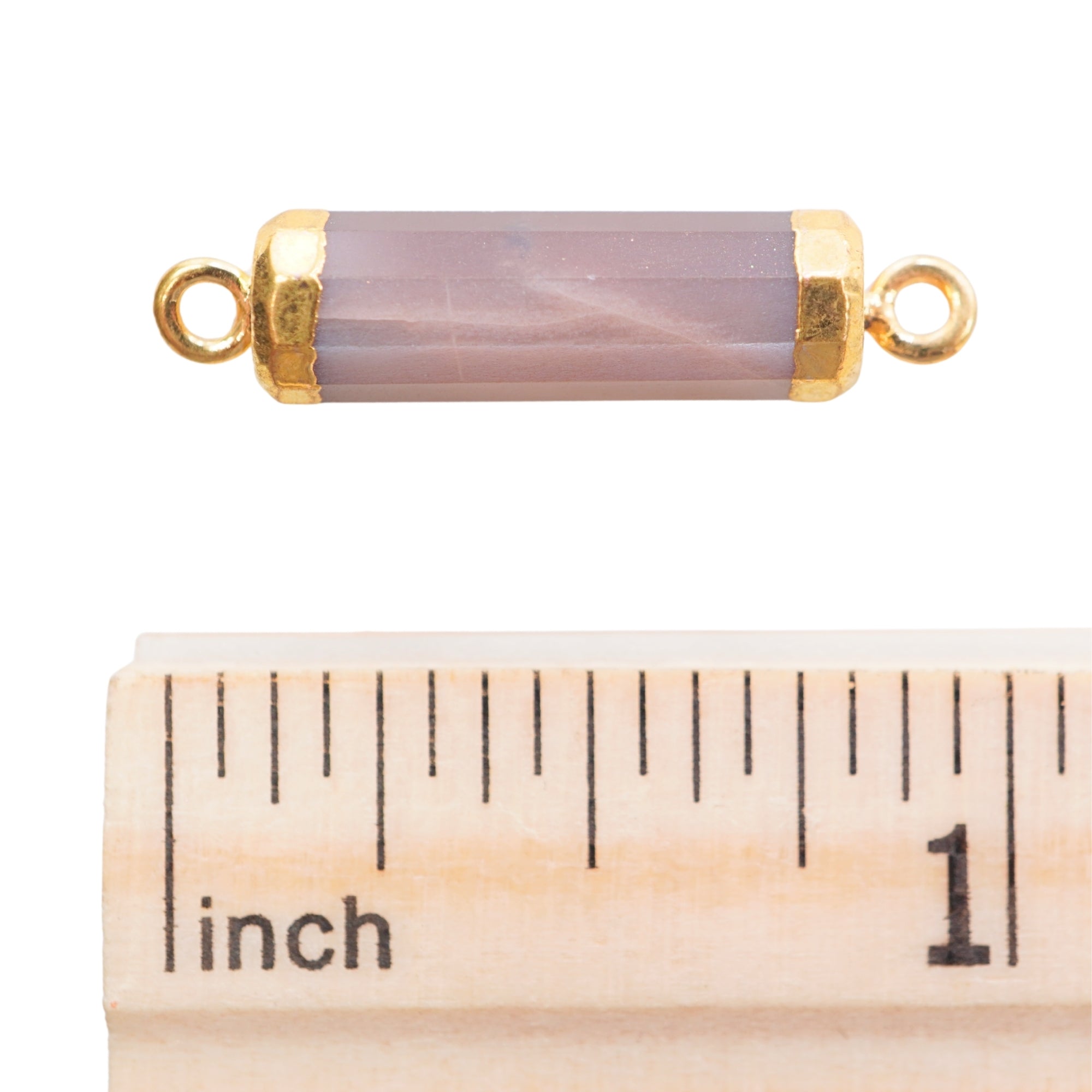 Brown Moonstone Barrel Shape Gemstone Gold Electroplated Charm Connector