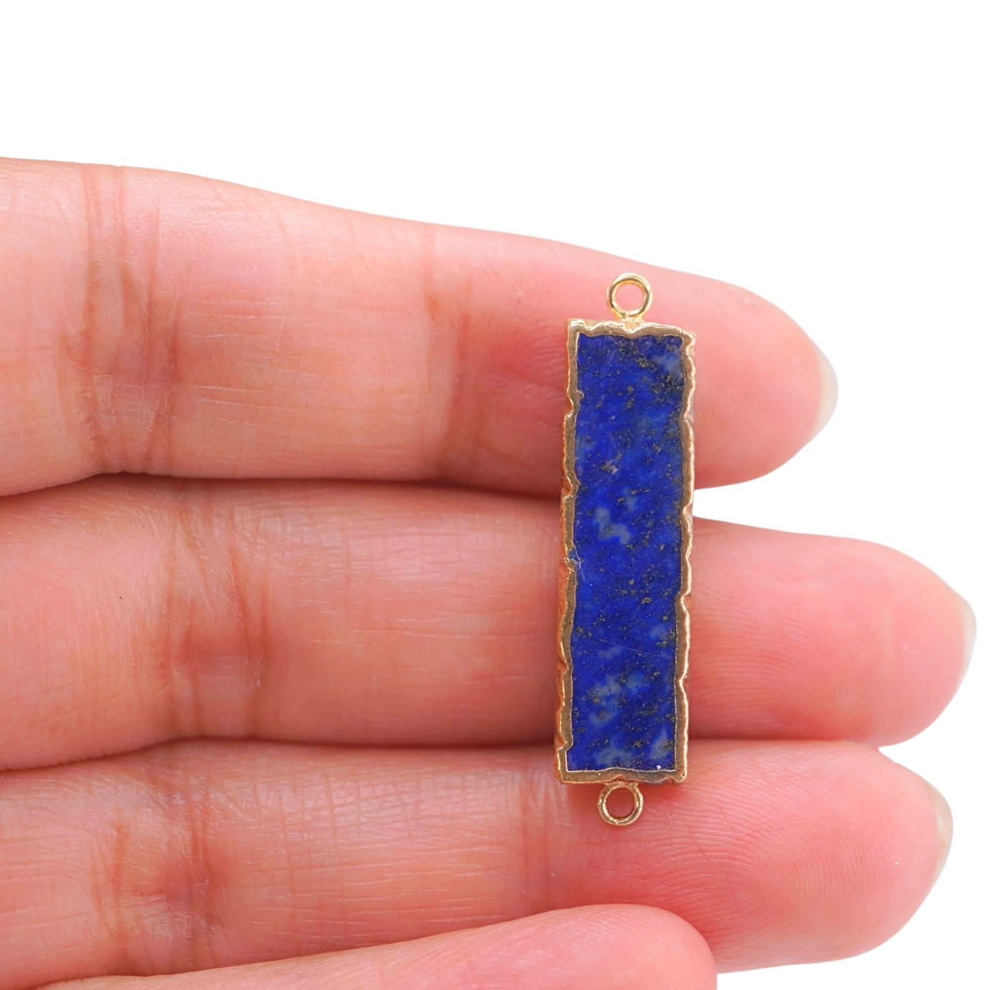 Lapis Lazuli Smooth Rectangle Shape Gemstone Gold Electroplated Charm Connector