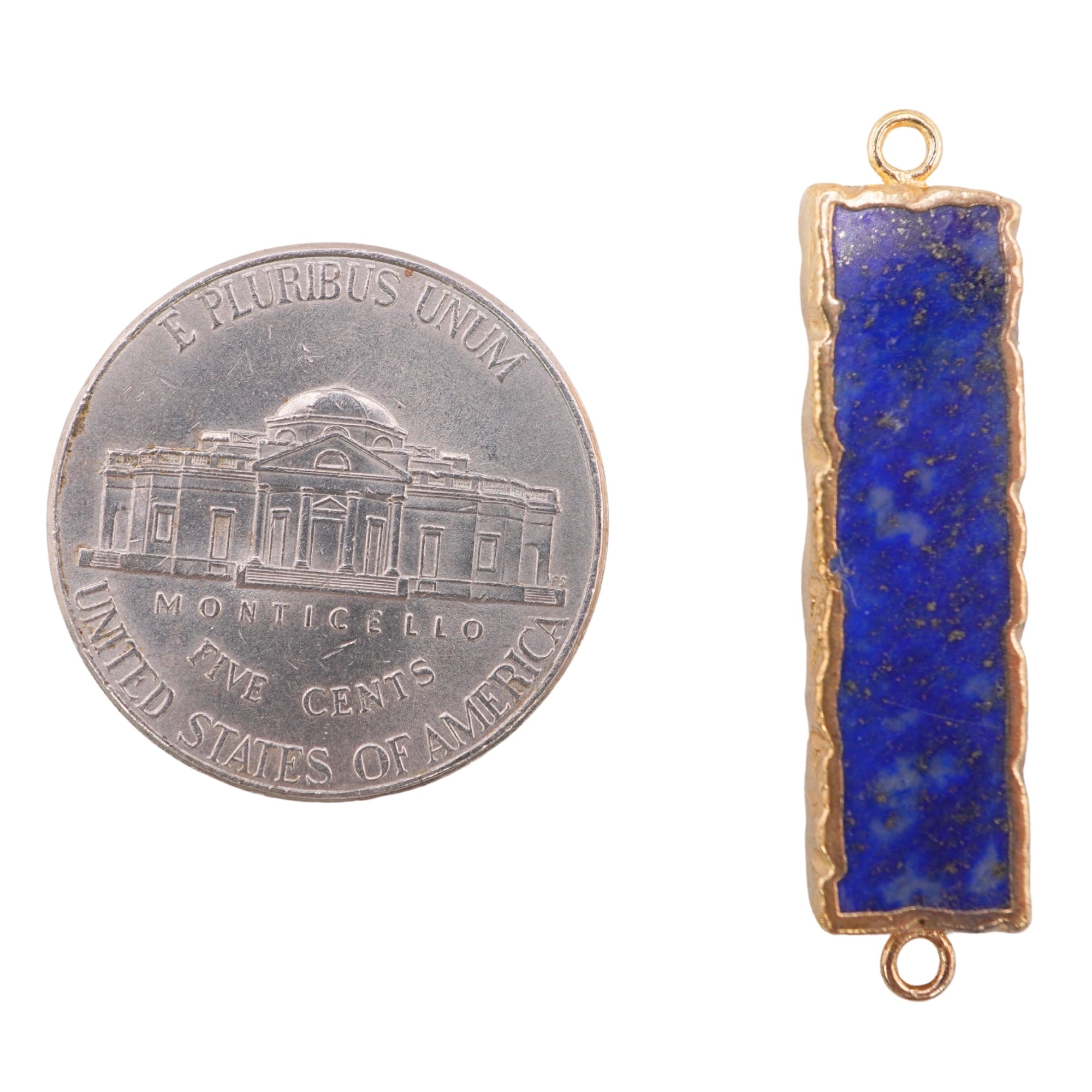 Lapis Lazuli Smooth Rectangle Shape Gemstone Gold Electroplated Charm Connector
