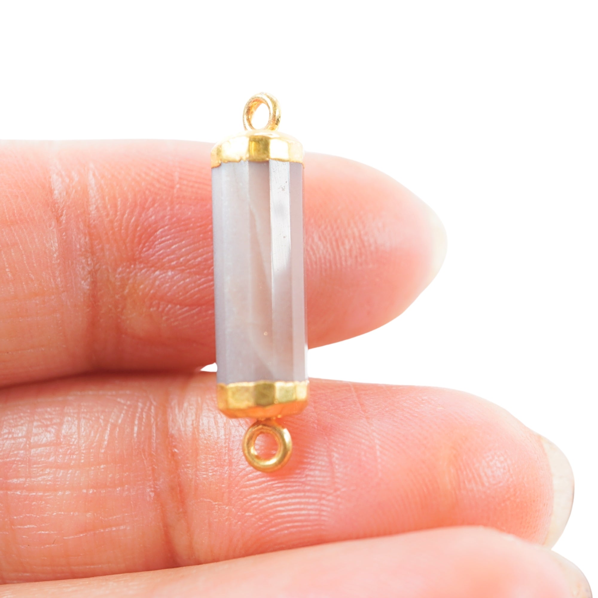 Brown Moonstone Barrel Shape Gemstone Gold Electroplated Charm Connector