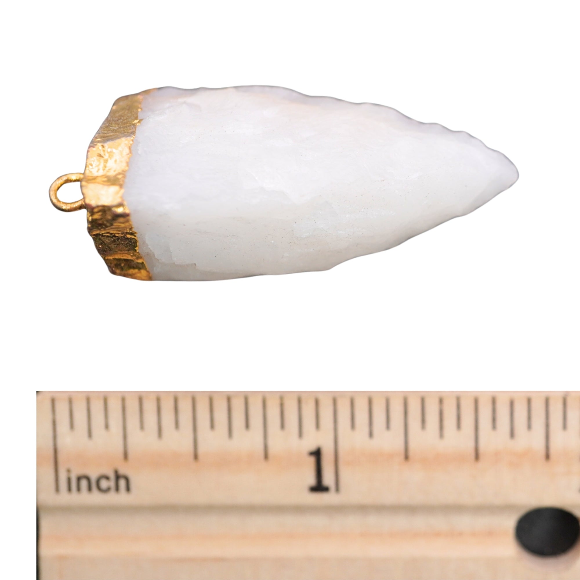 White Aventurine 3 Side Hand Knapped Tooth Shape Gemstone Gold Electroplated Charm Pendant