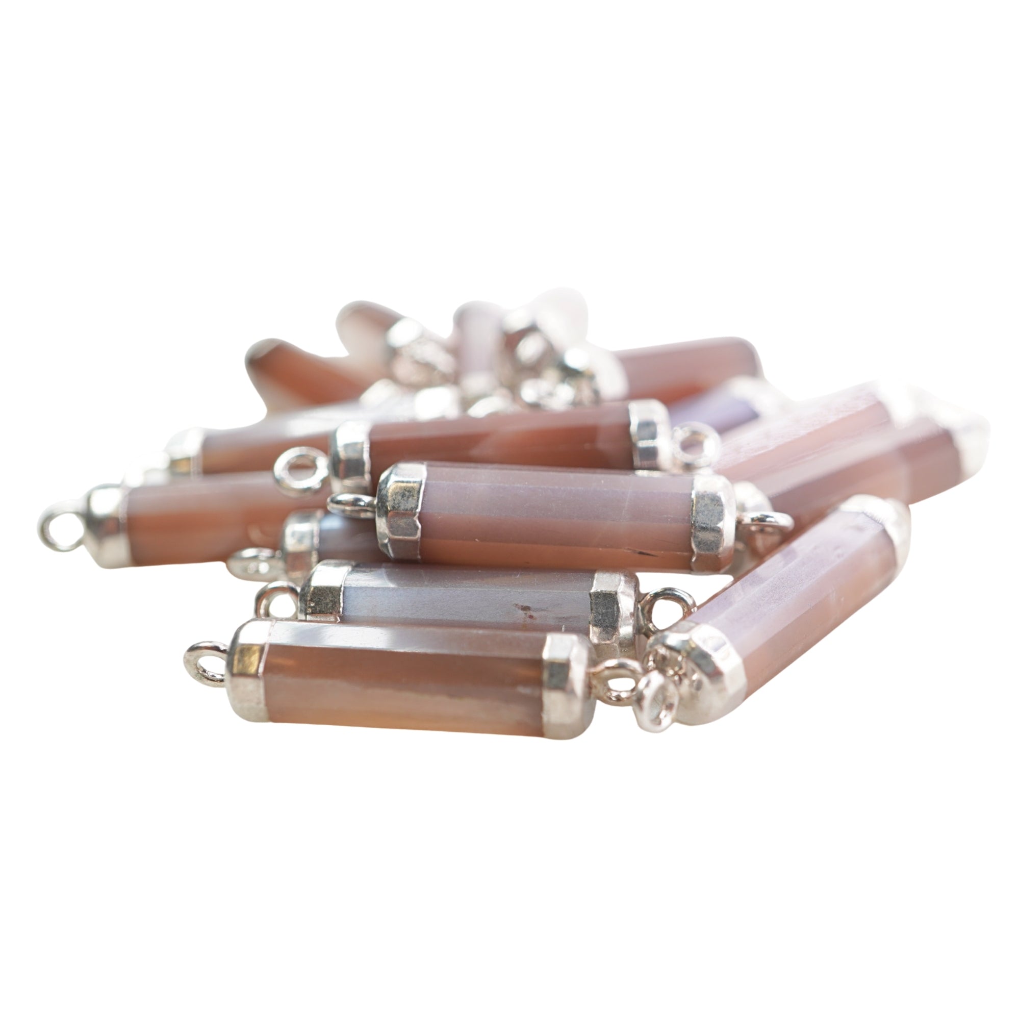 Chocolate Moonstone Barrel Shape Gemstone Rhodium Electroplated Charm Connector