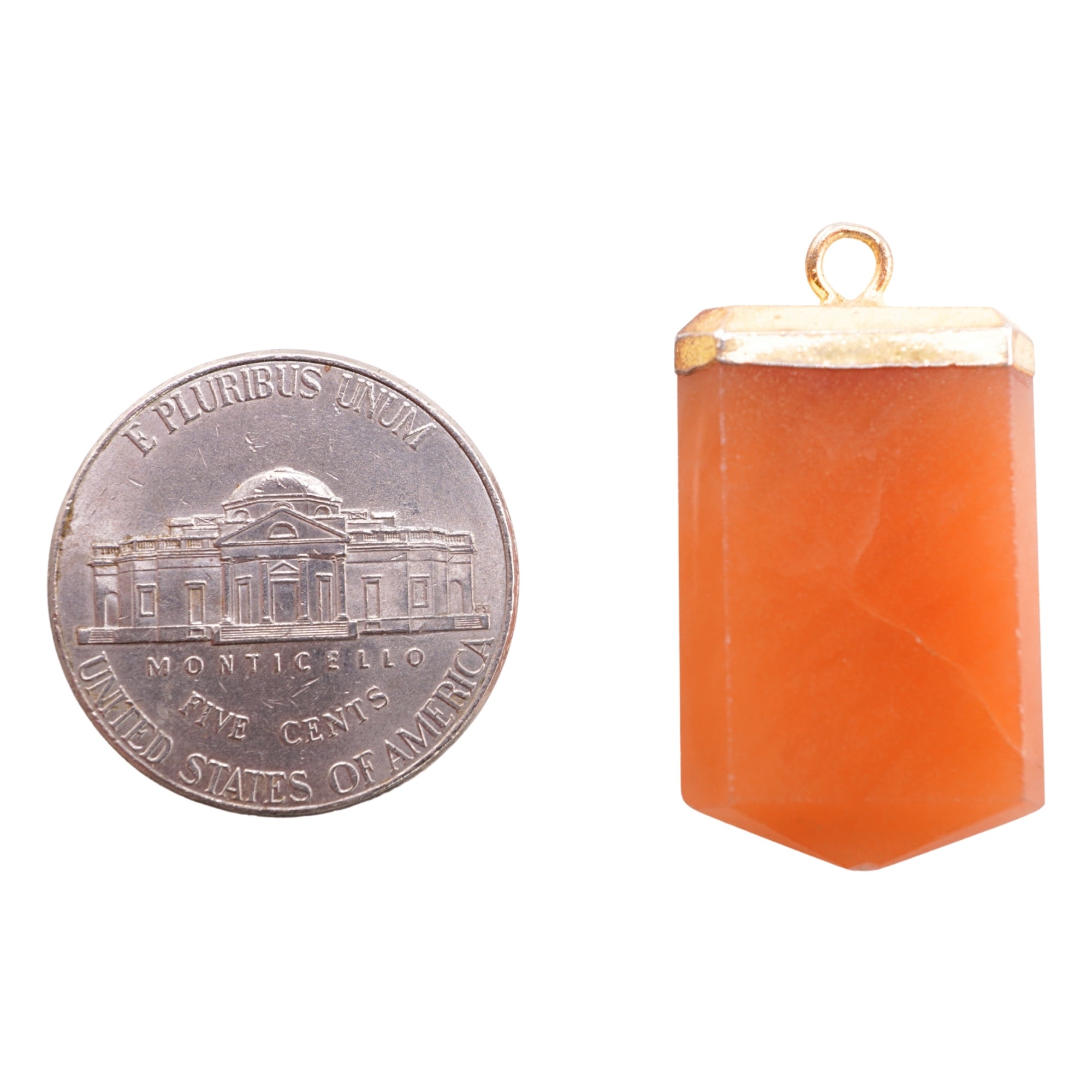 Red Aventurine Faceted Flat Point Pencil Gemstone Gold Electroplated Charm Pendant