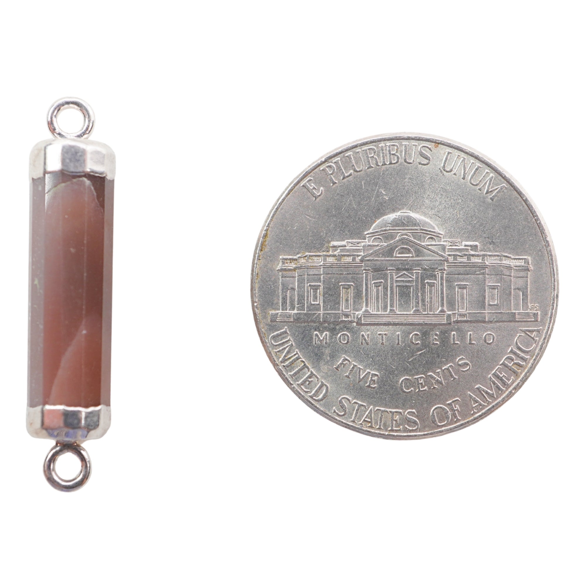 Chocolate Moonstone Barrel Shape Gemstone Rhodium Electroplated Charm Connector