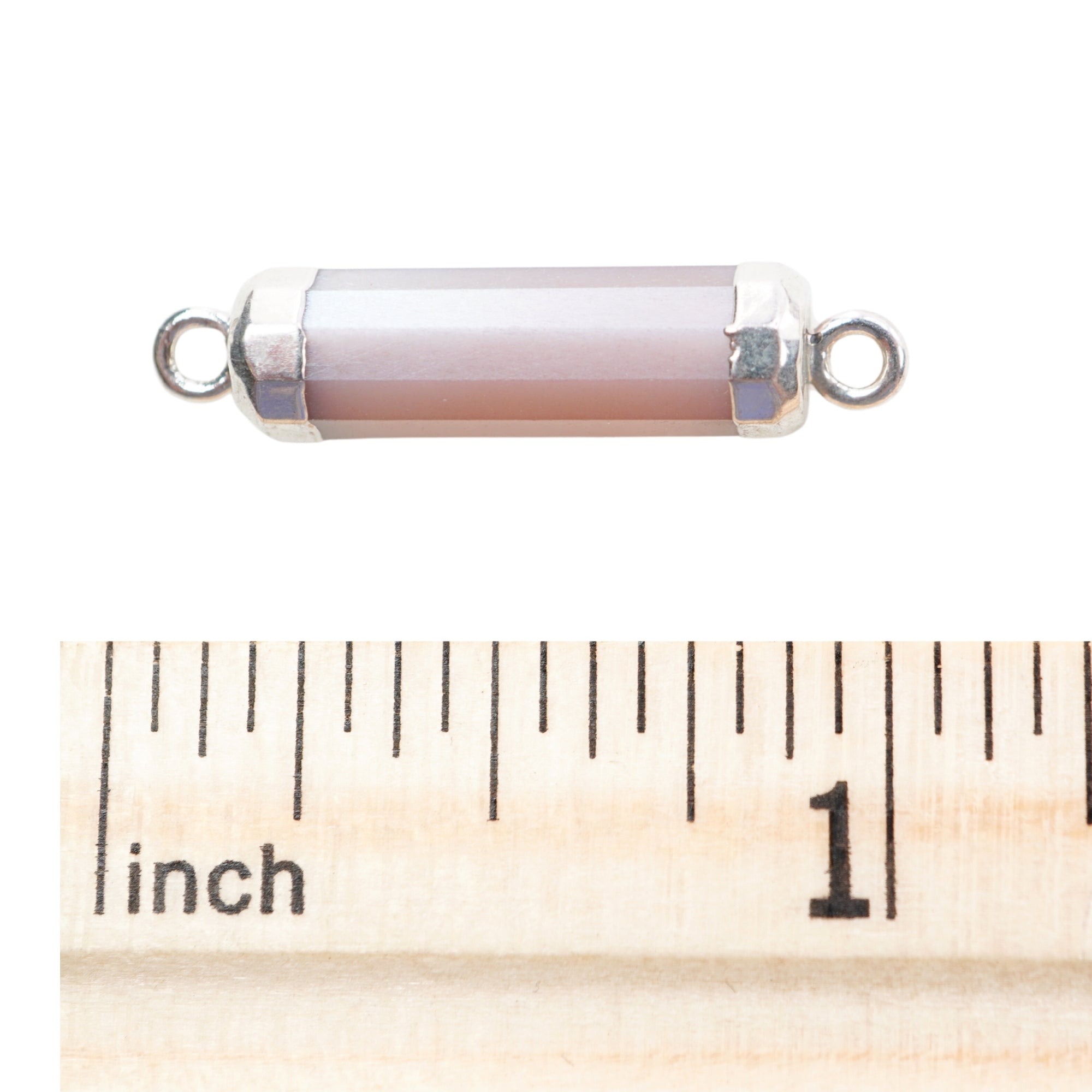 Chocolate Moonstone Barrel Shape Gemstone Rhodium Electroplated Charm Connector