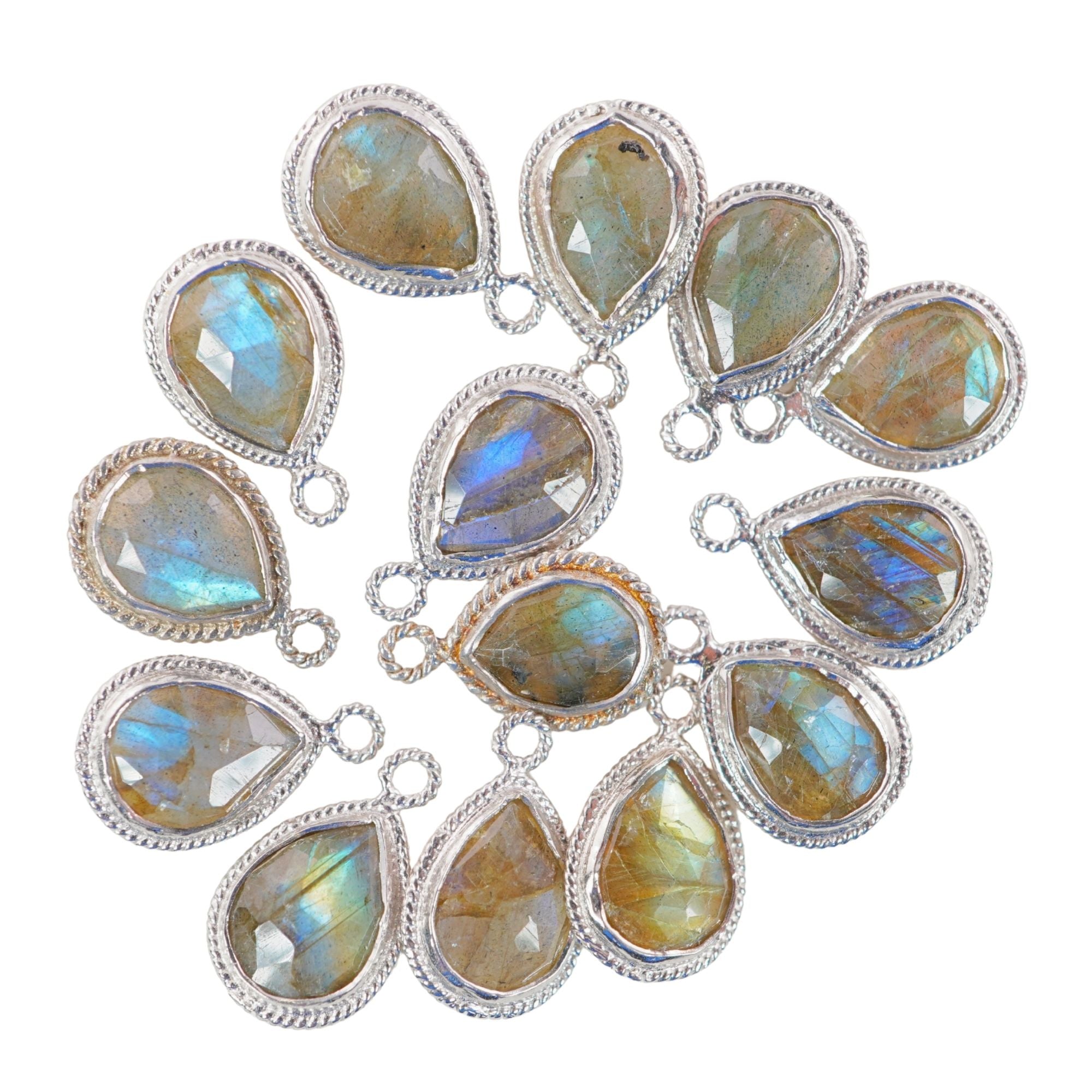 Labradorite Pear Shape Gemstone Twisted Wire Silver Plated Finding Bezel Charm Pendant