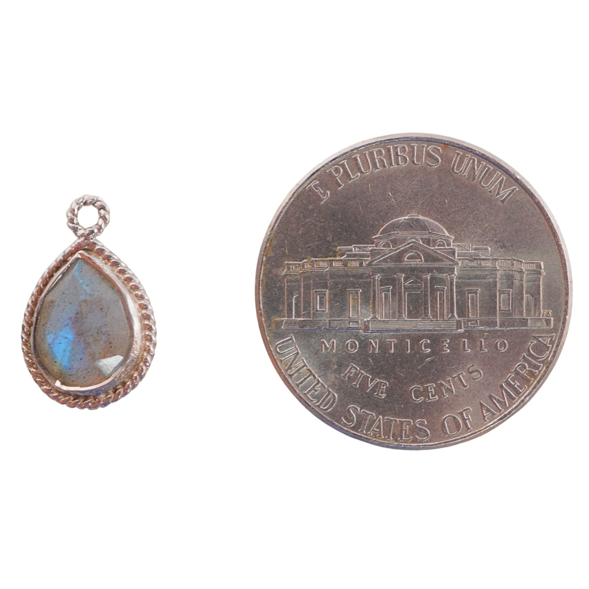 Labradorite Pear Shape Gemstone Twisted Wire Silver Plated Finding Bezel Charm Pendant