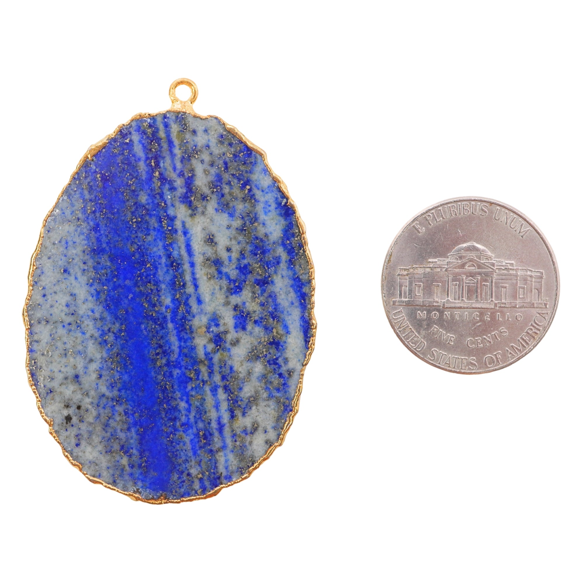 Lapis Lazuli Oval Shape Gemstone Gold Electroplated Charm Pendant