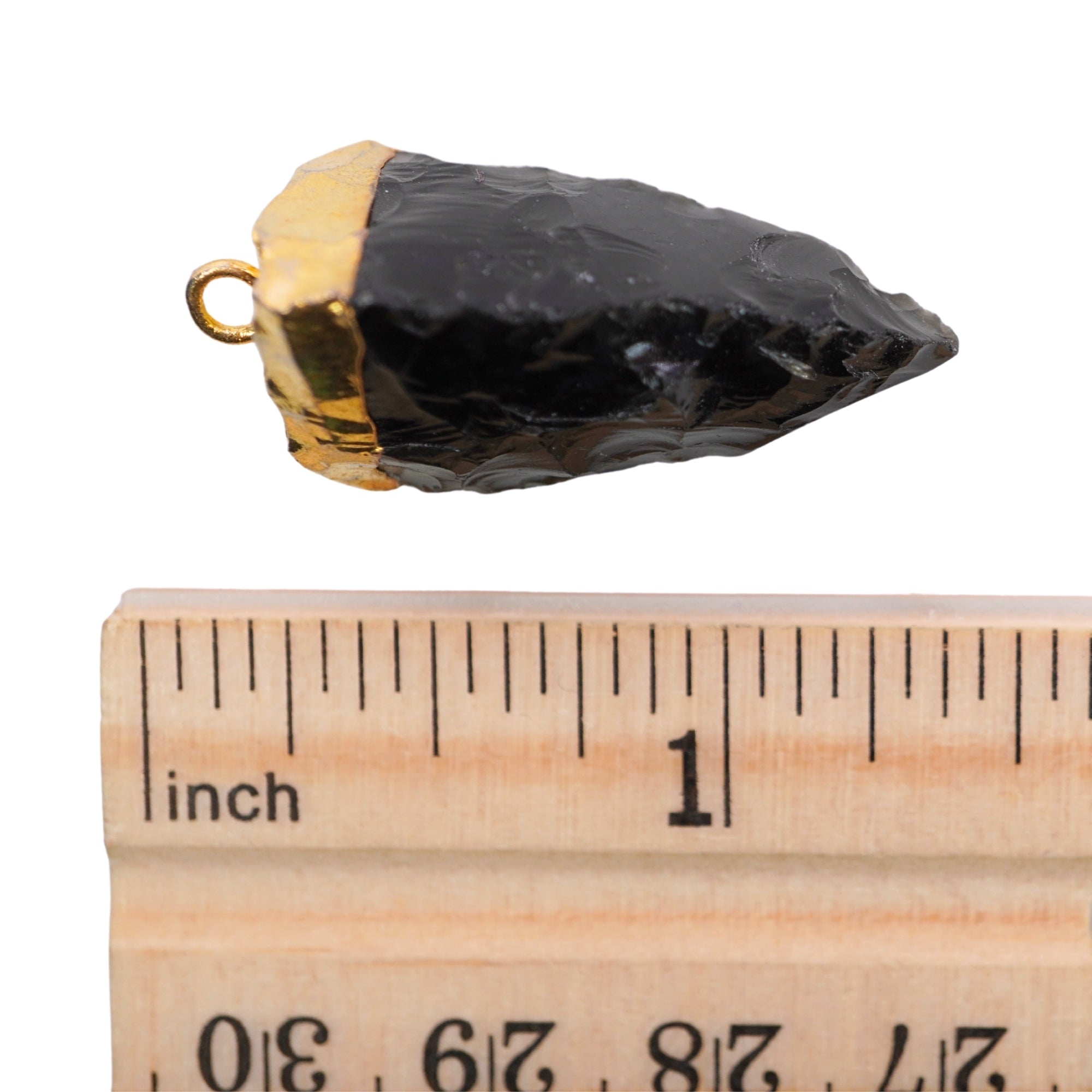 Black Obsidian Tooth Shape Gemstone Gold Electroplated Charm Pendant