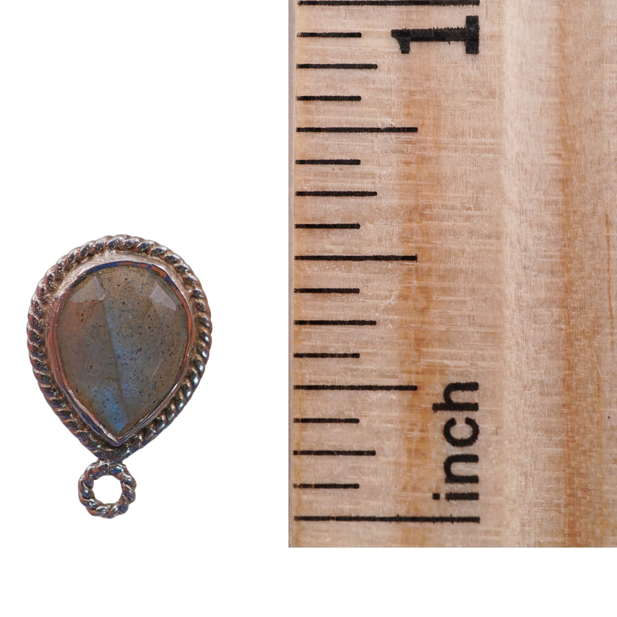 Labradorite Pear Shape Gemstone Twisted Wire Silver Plated Finding Bezel Charm Pendant