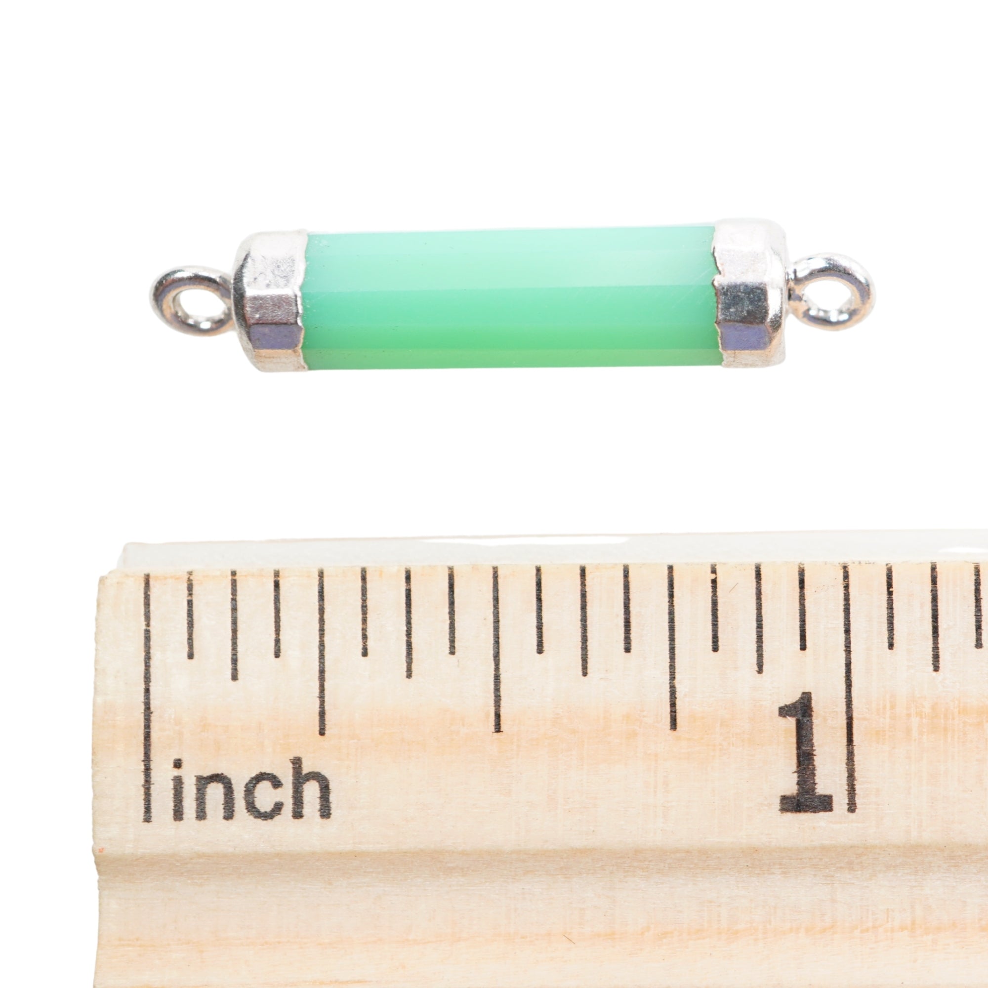Chrysoprase Chalcedony Gemstone Barrel Shape Rhodium Electroplated Charm Connector