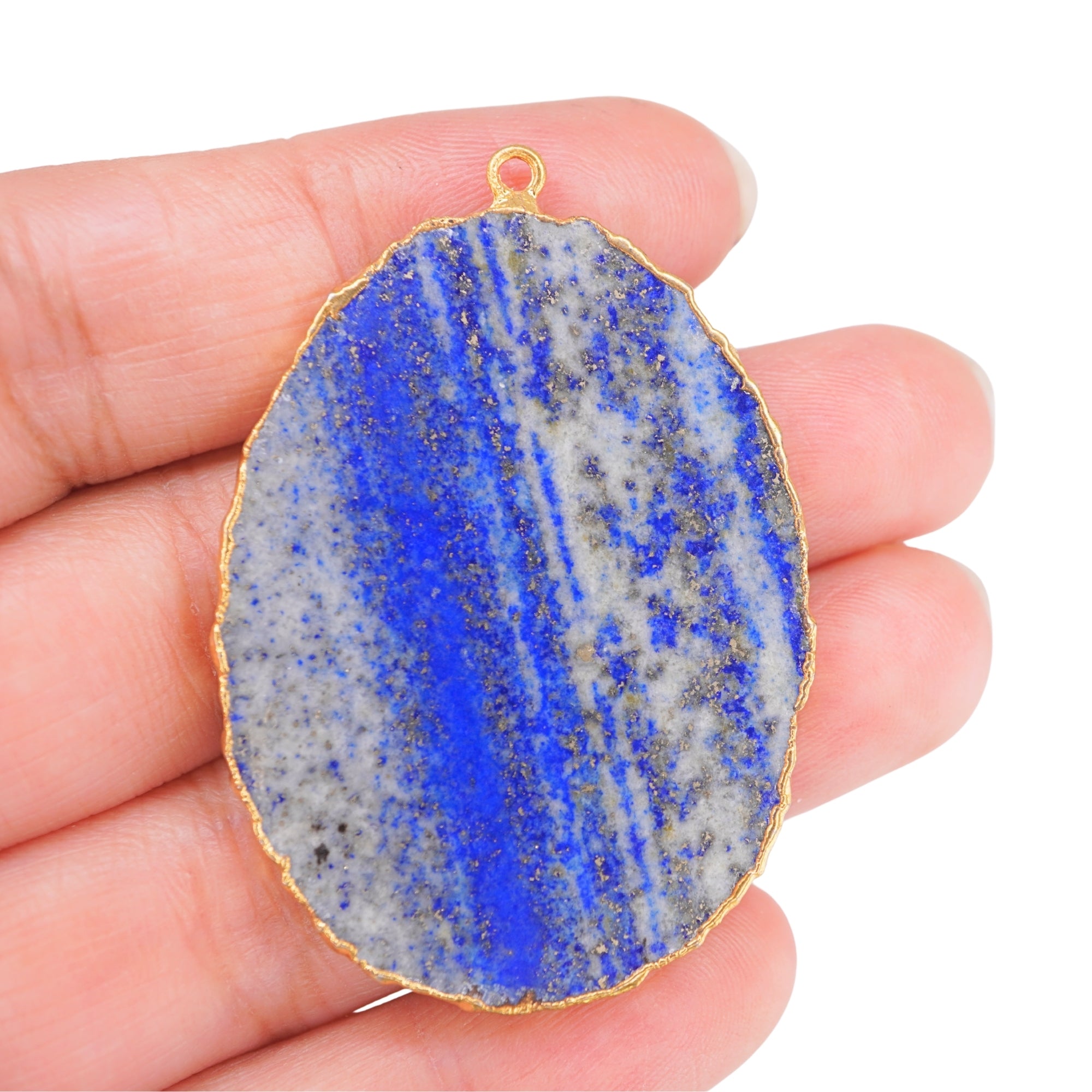 Lapis Lazuli Oval Shape Gemstone Gold Electroplated Charm Pendant