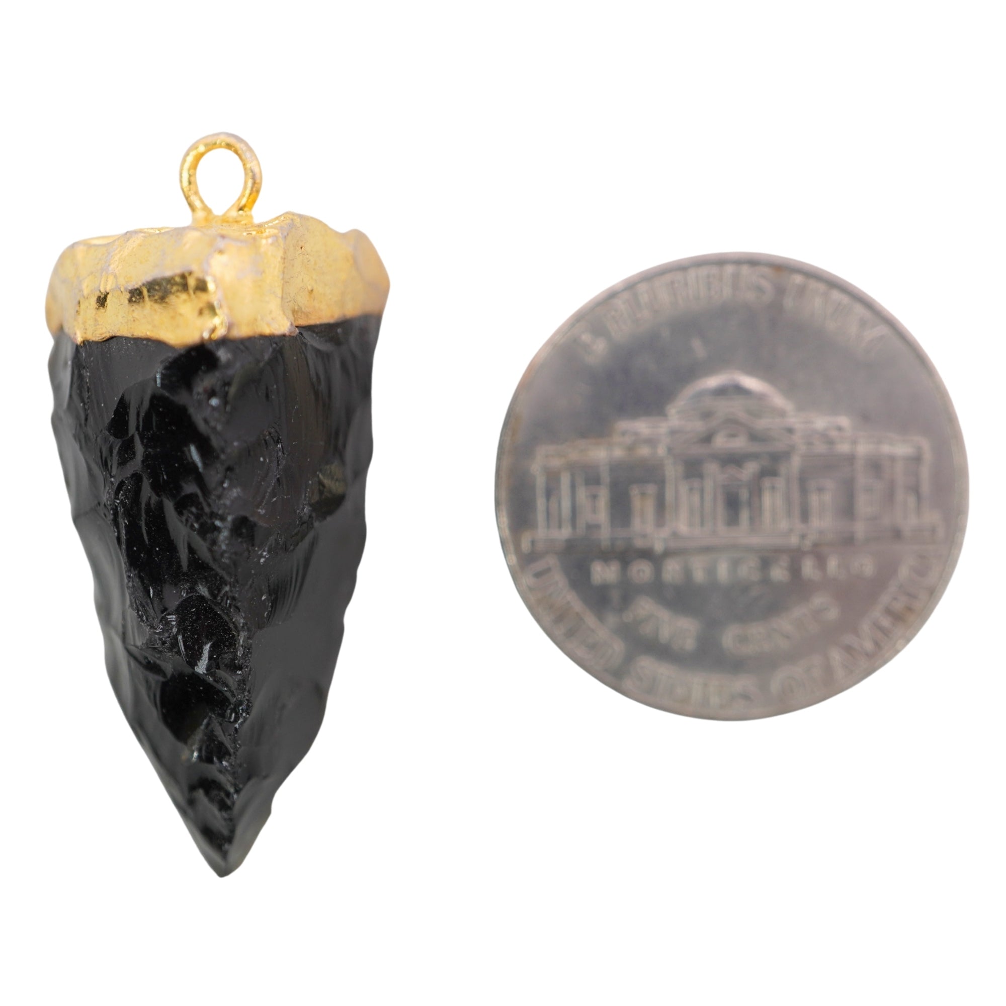Black Obsidian Tooth Shape Gemstone Gold Electroplated Charm Pendant