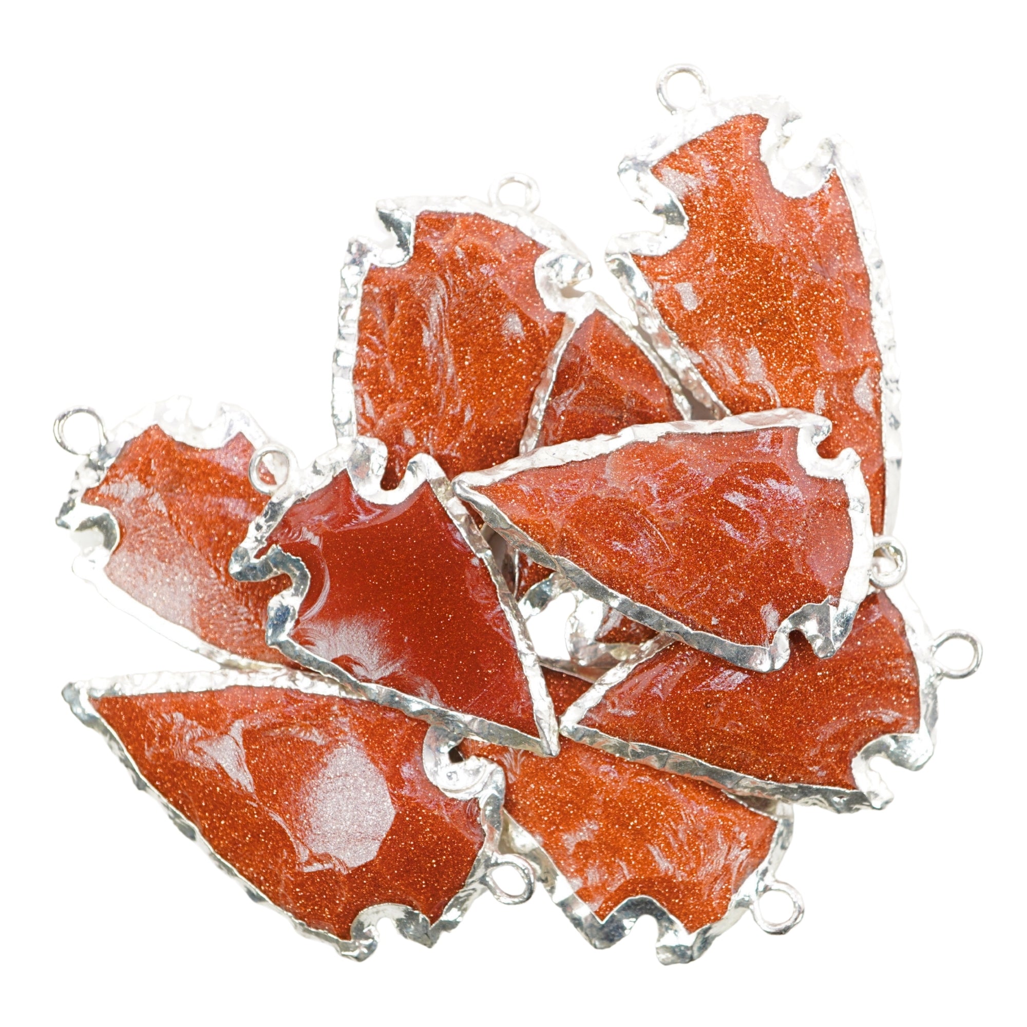 Red Sunstone Arrowhead Shape Gemstone Gold Electroplated Charm Pendant For Jewelry Making