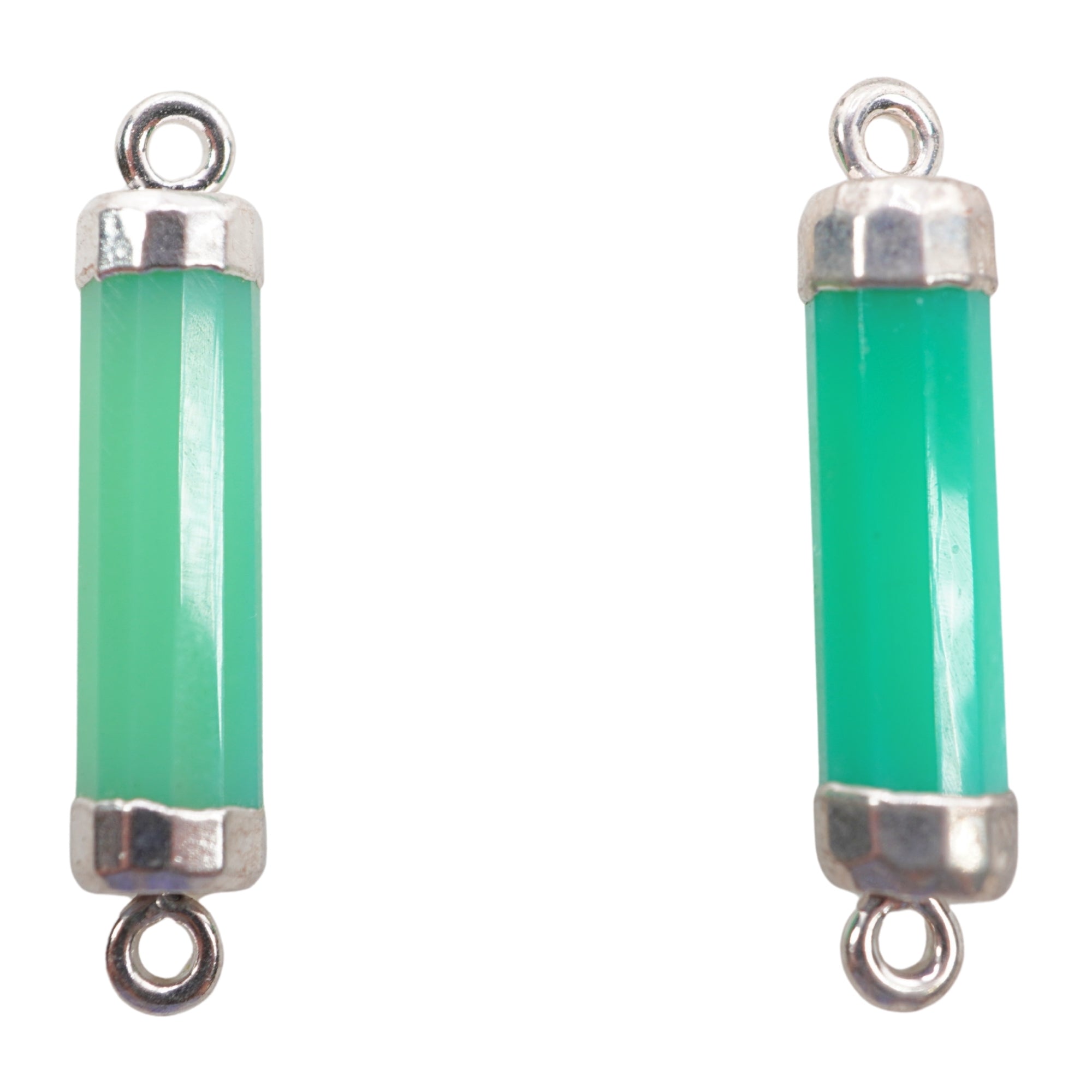 Chrysoprase Chalcedony Gemstone Barrel Shape Rhodium Electroplated Charm Connector